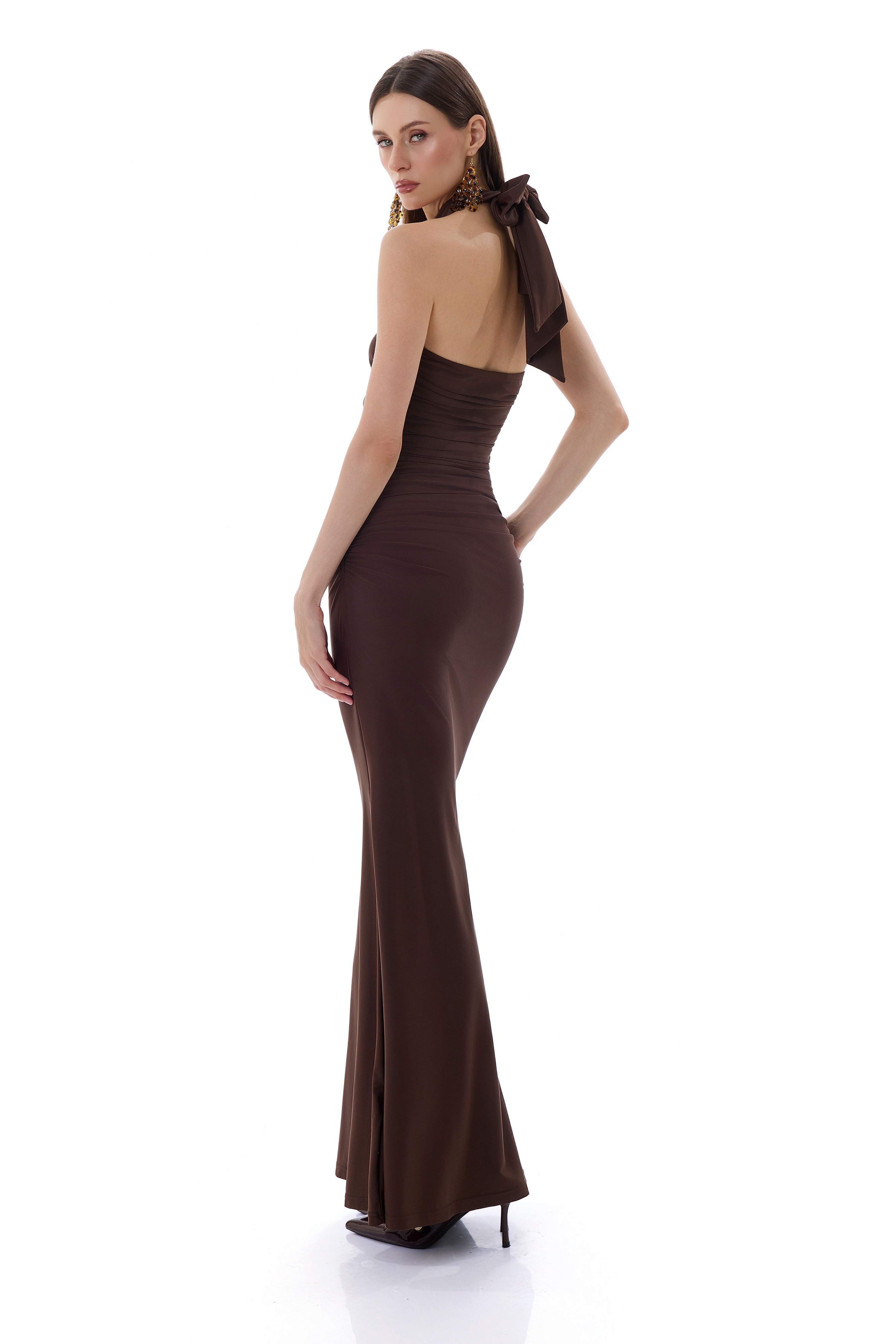 Halter Neck Cut-Out Ruched Maxi Dress