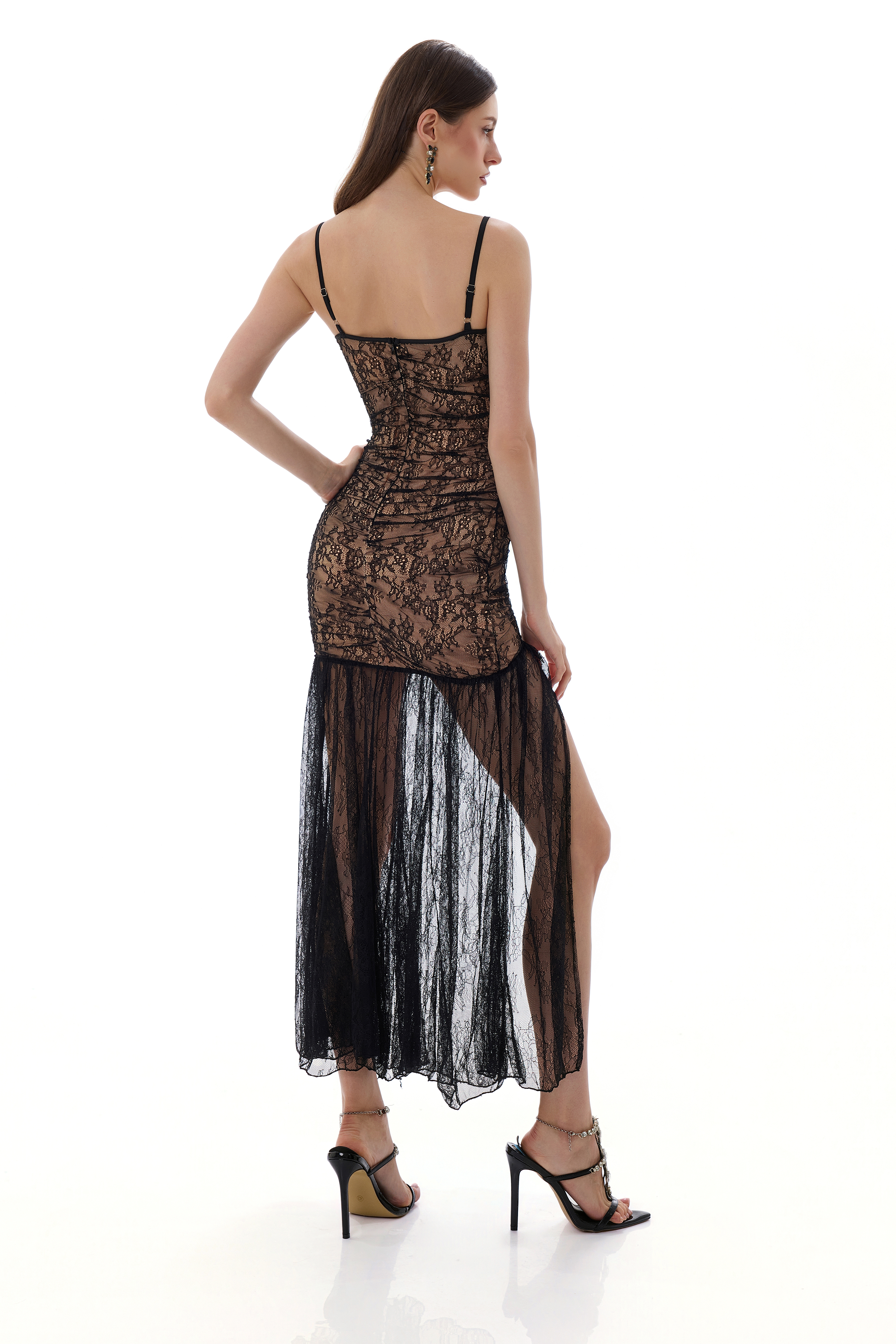 Lace Sweetheart Neck Slit Maxi Dress