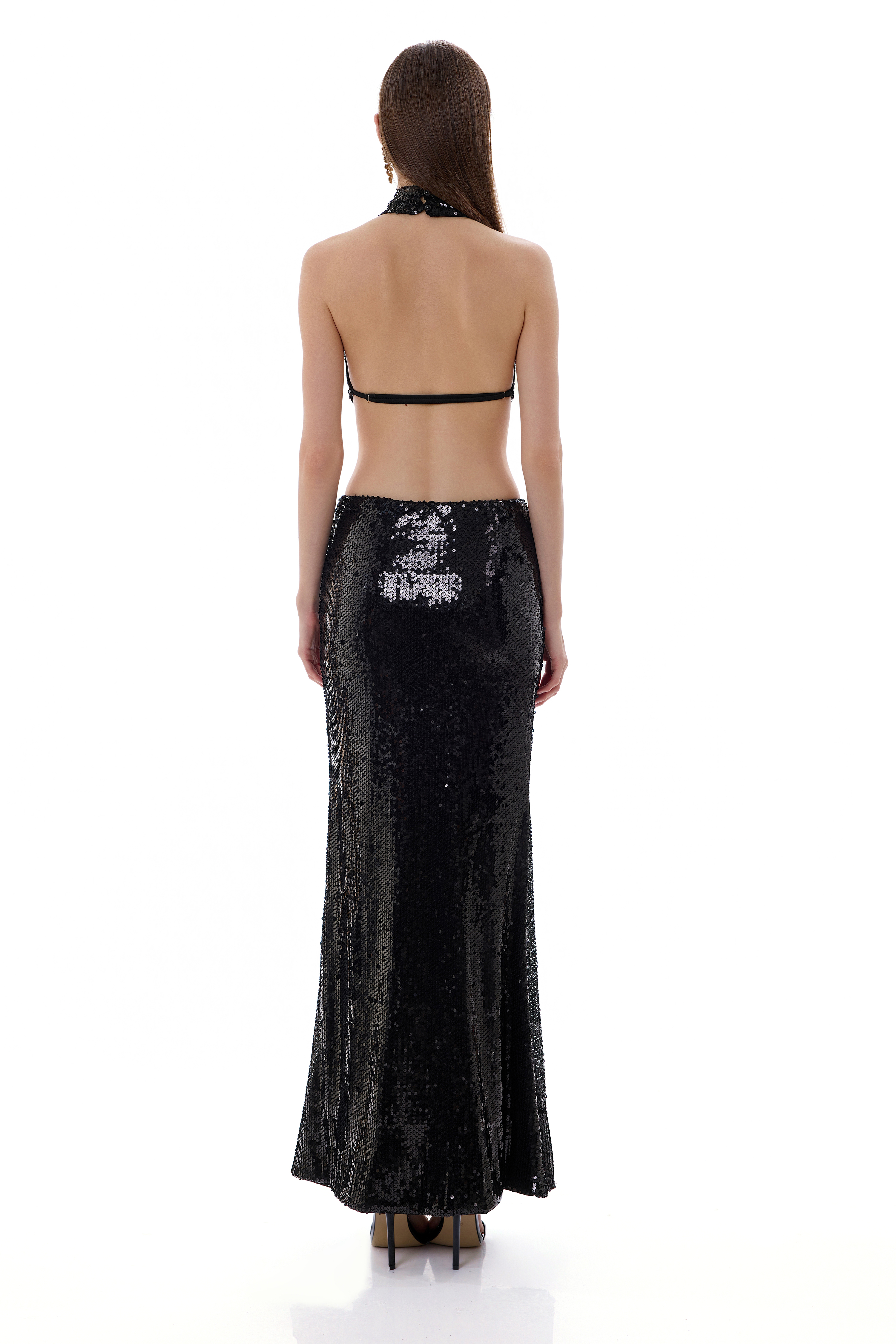 Sequin Bow Cut-Out Maxi Dress