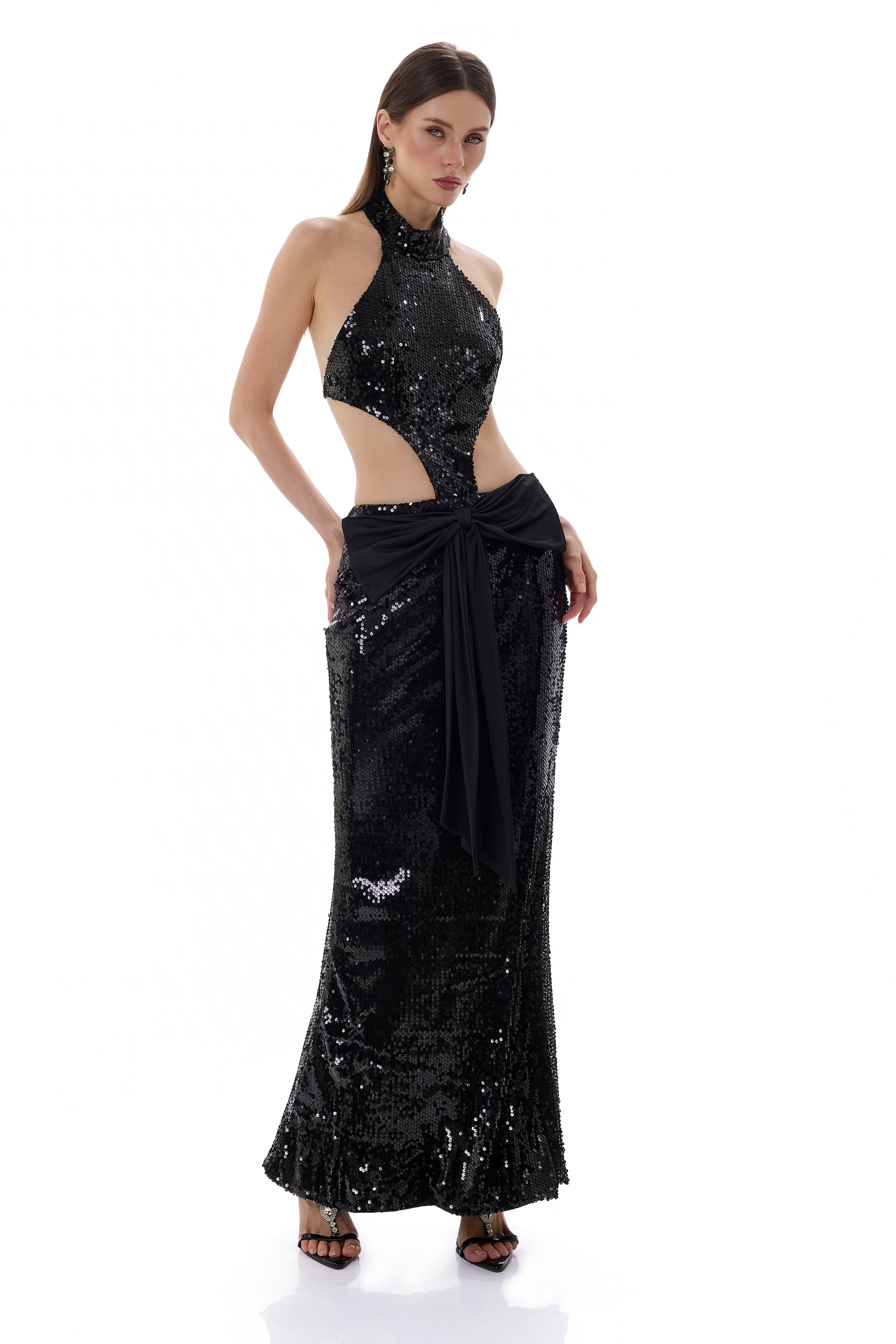 Sequin Bow Cut-Out Maxi Dress