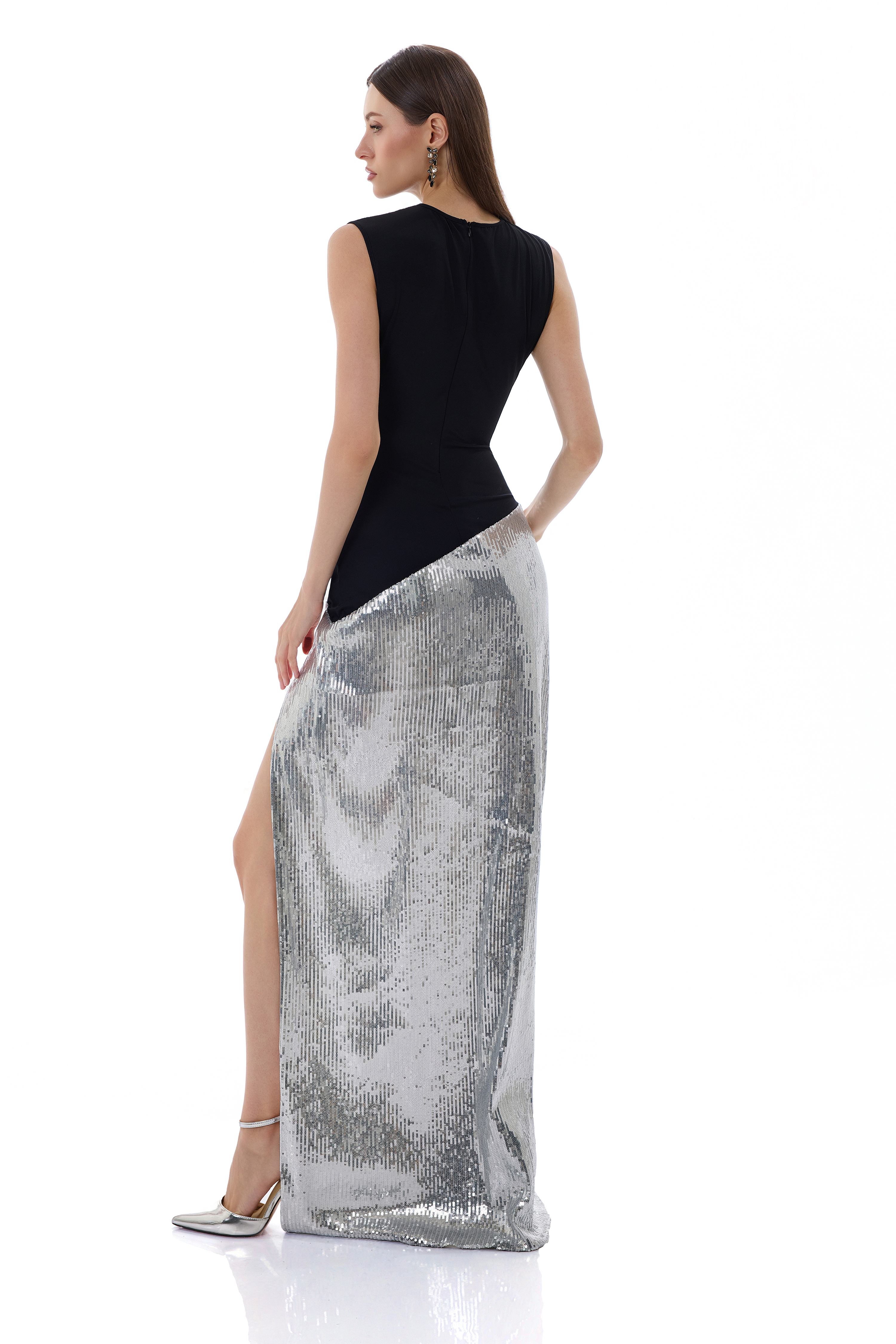 Sequin Splicing Split Maxi Dress