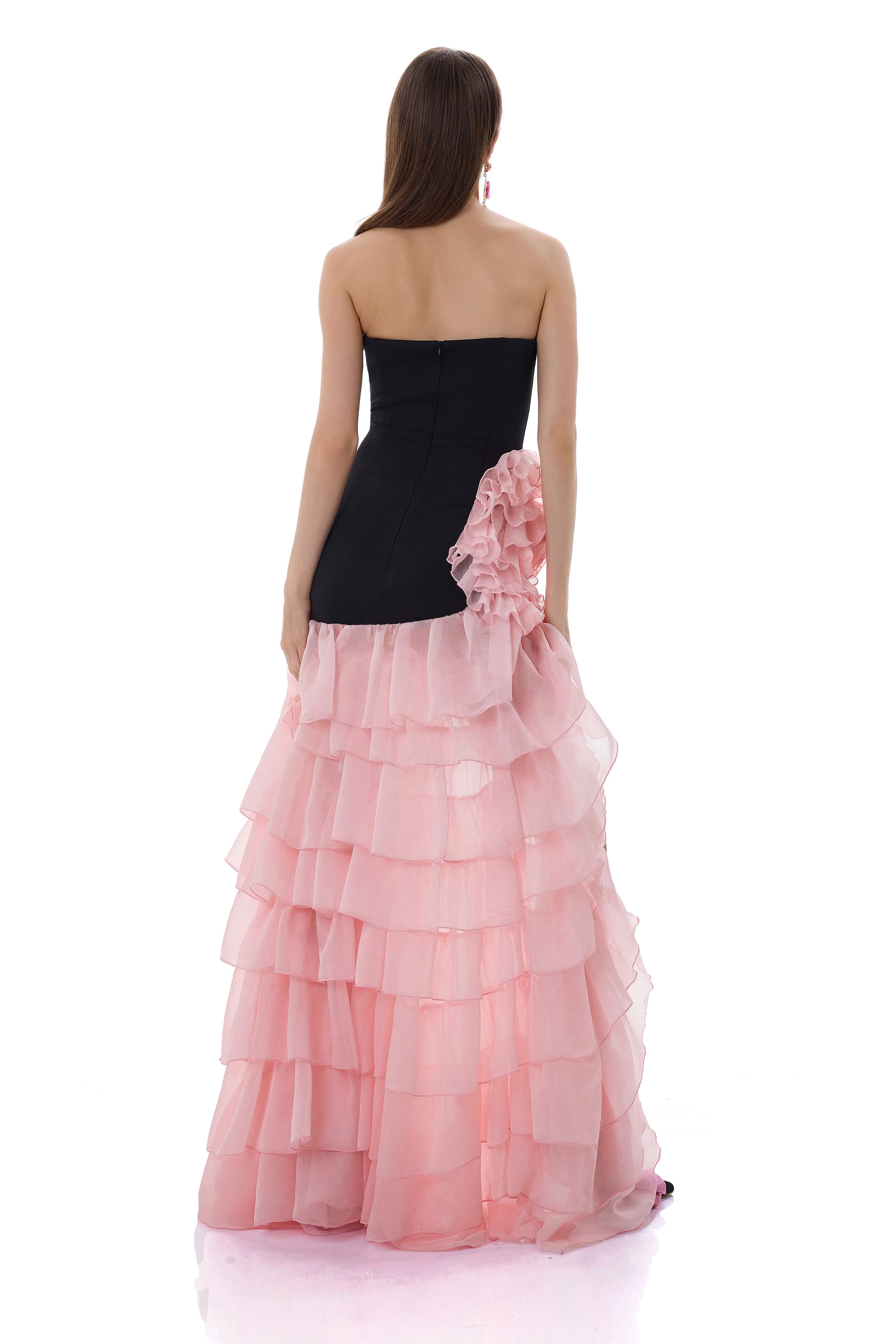 3D Flower Off-Shoulder Frill Maxi Dress