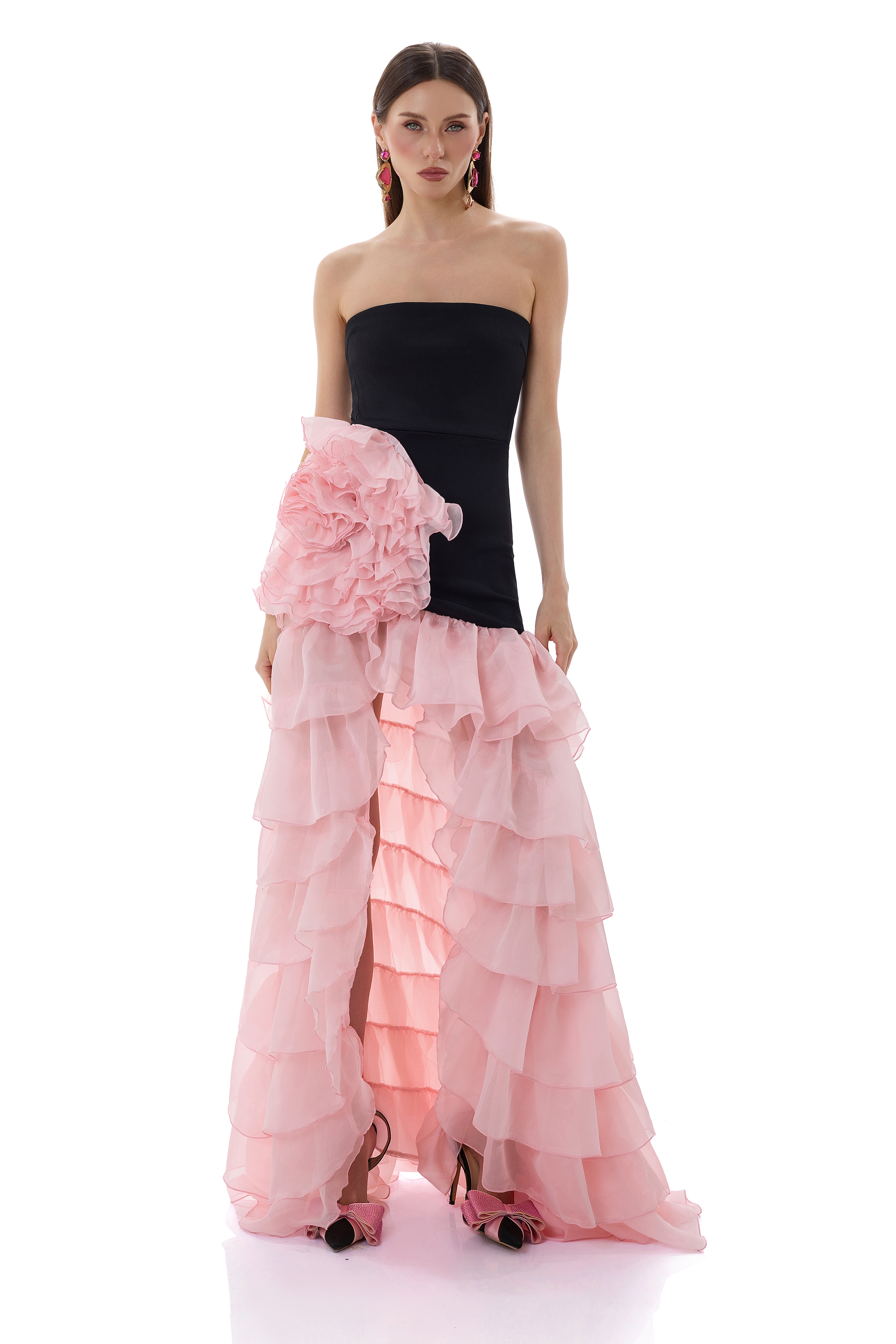 3D Flower Off-Shoulder Frill Maxi Dress