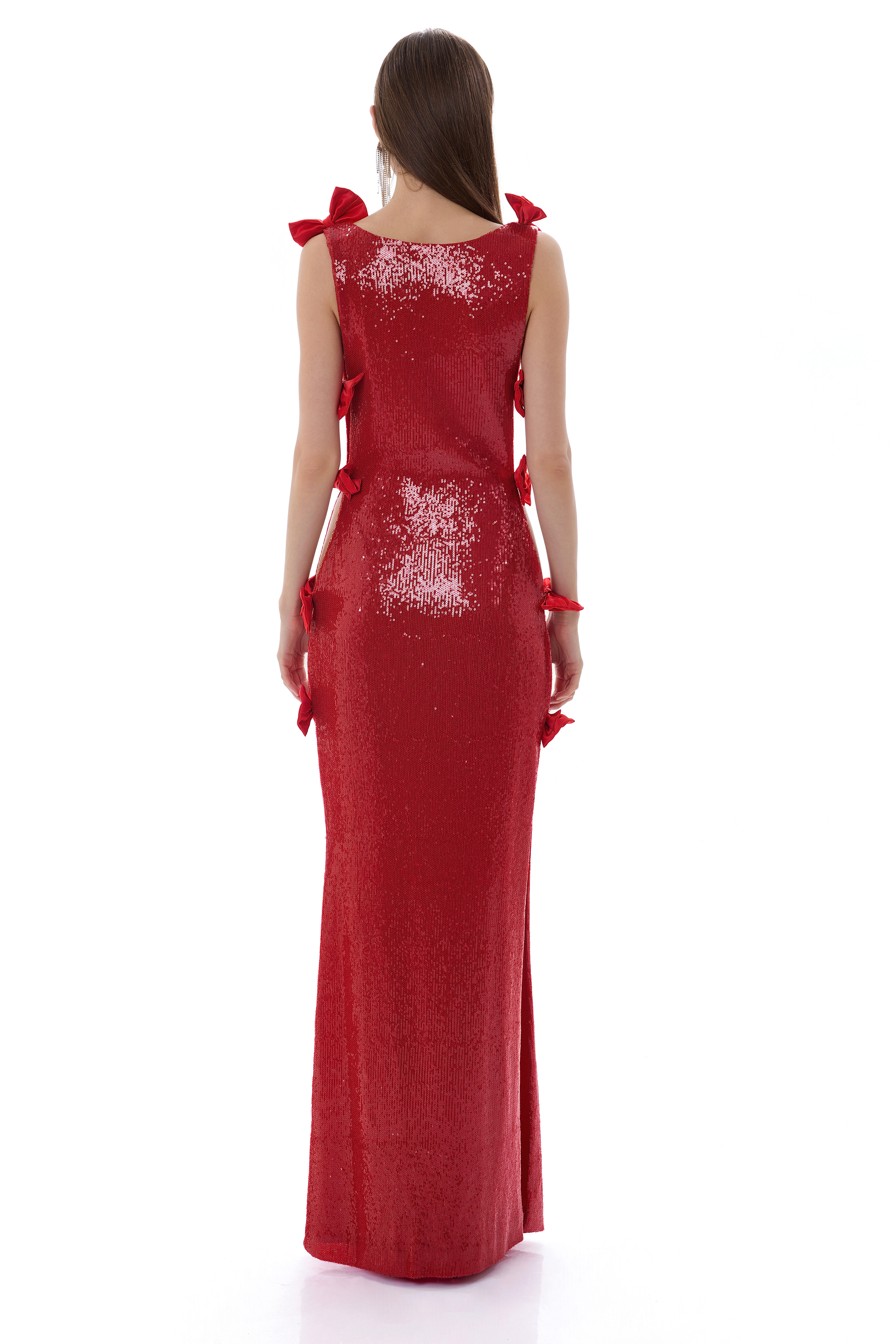 Sequin Bow Cut-Out Maxi Dress