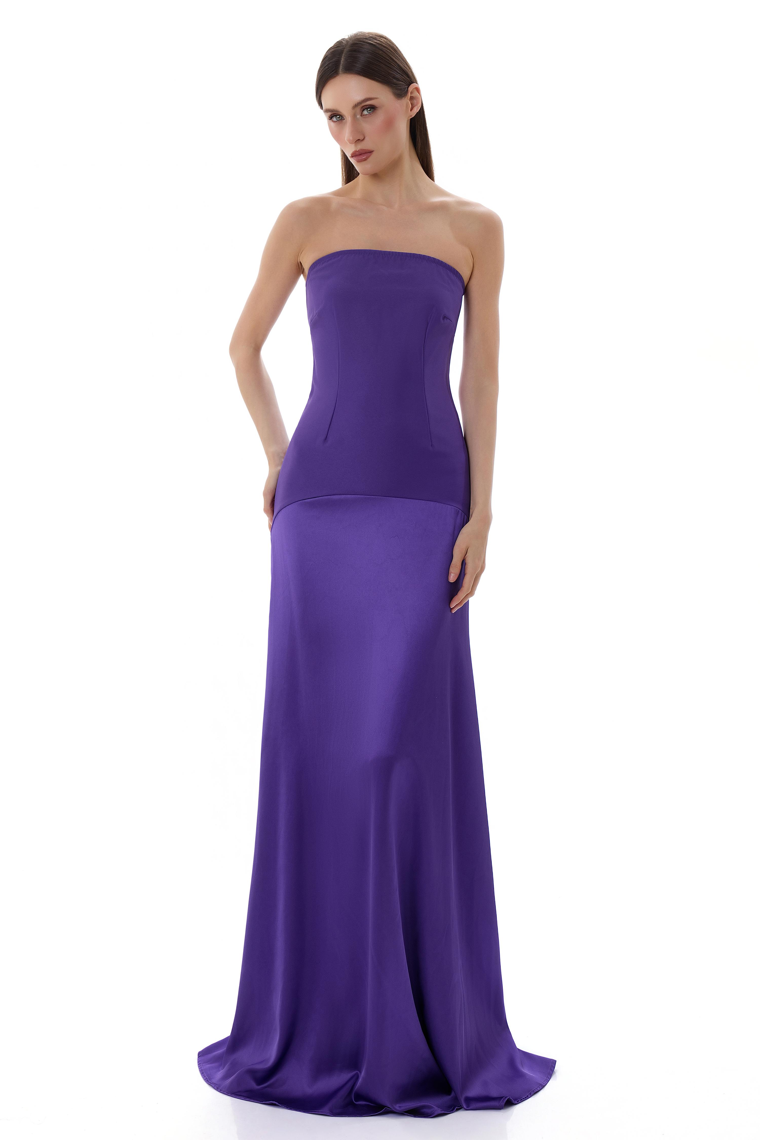 Off Shoulder Satin Splicing Maxi Dress