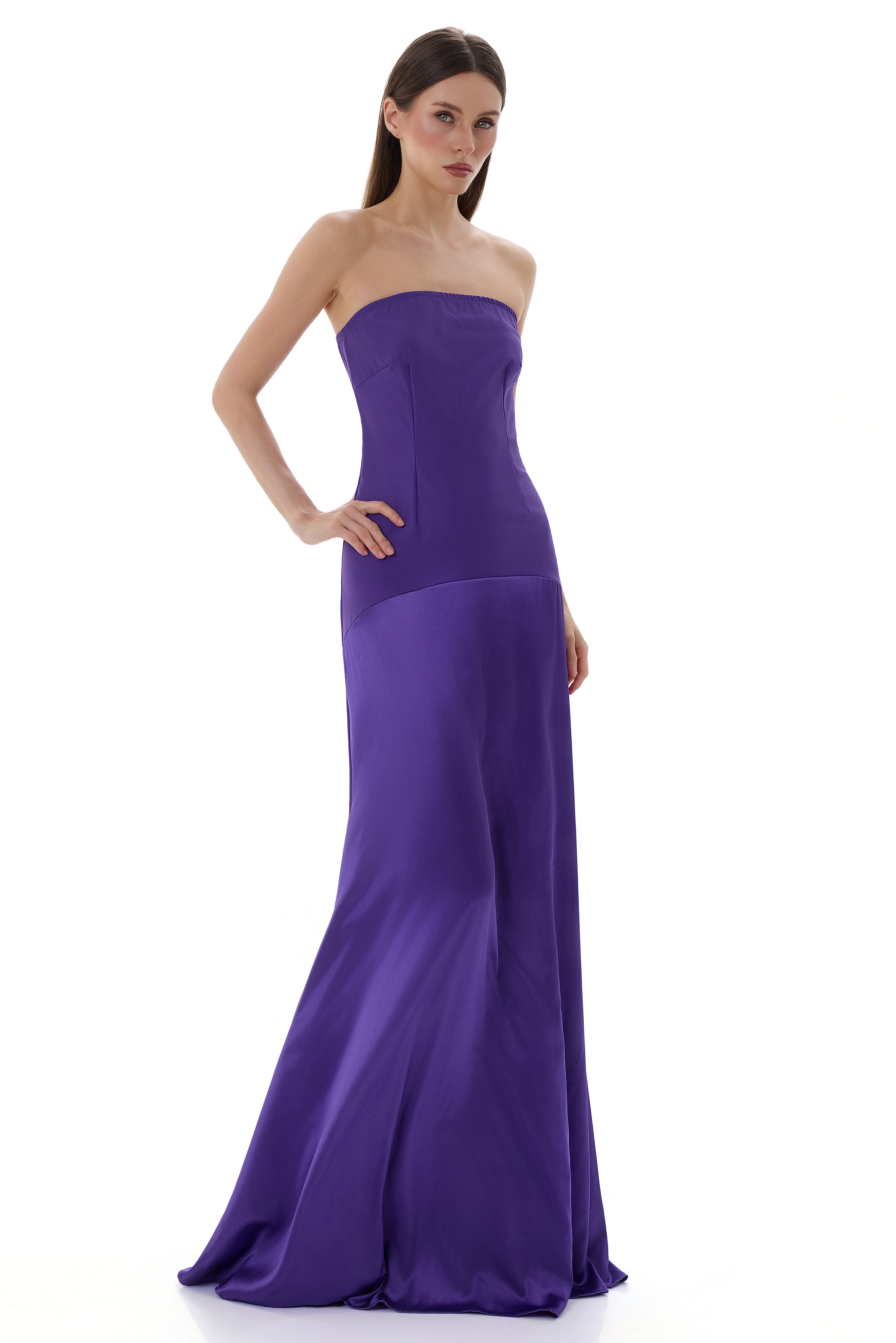 Off Shoulder Satin Splicing Maxi Dress