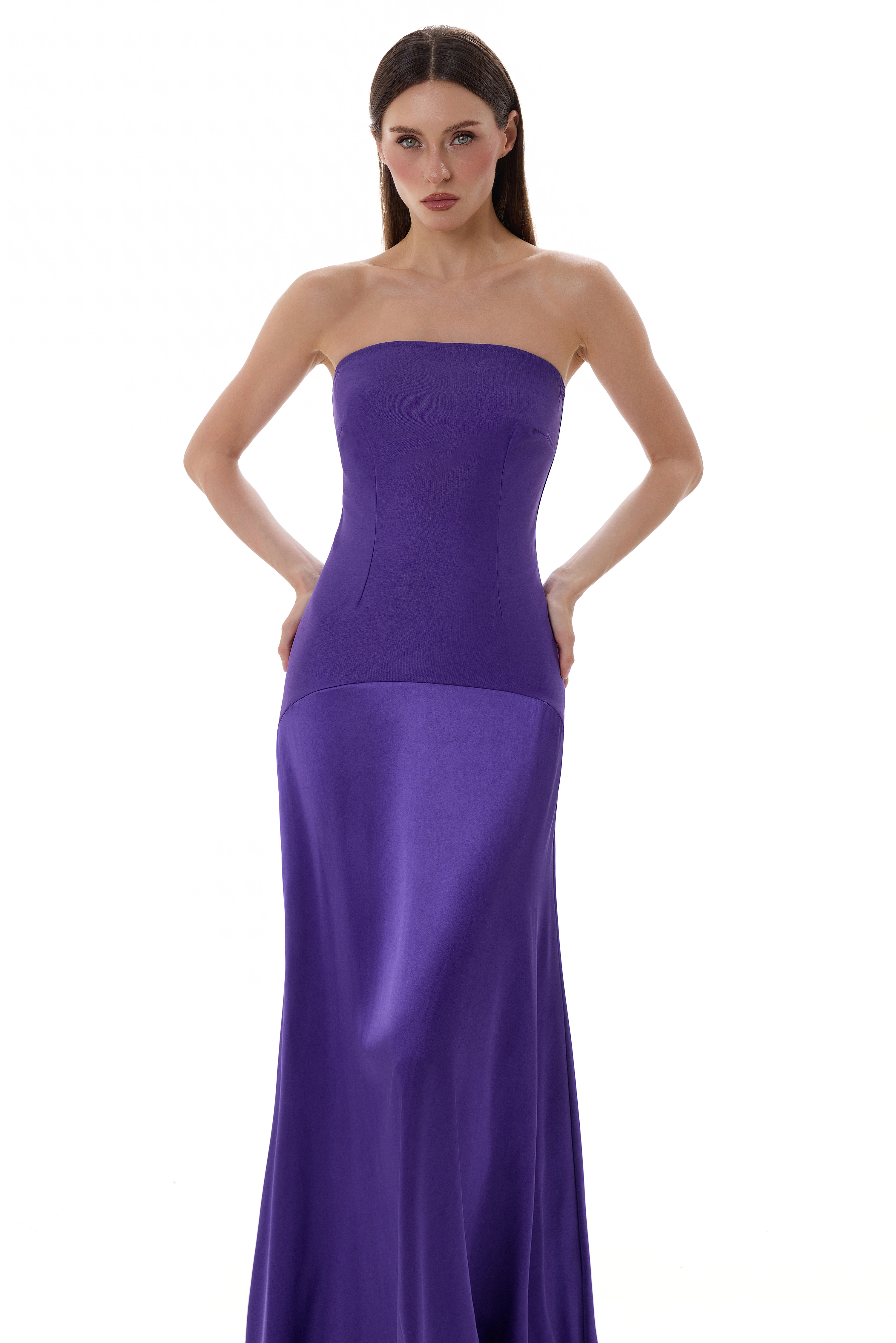 Off Shoulder Satin Splicing Maxi Dress