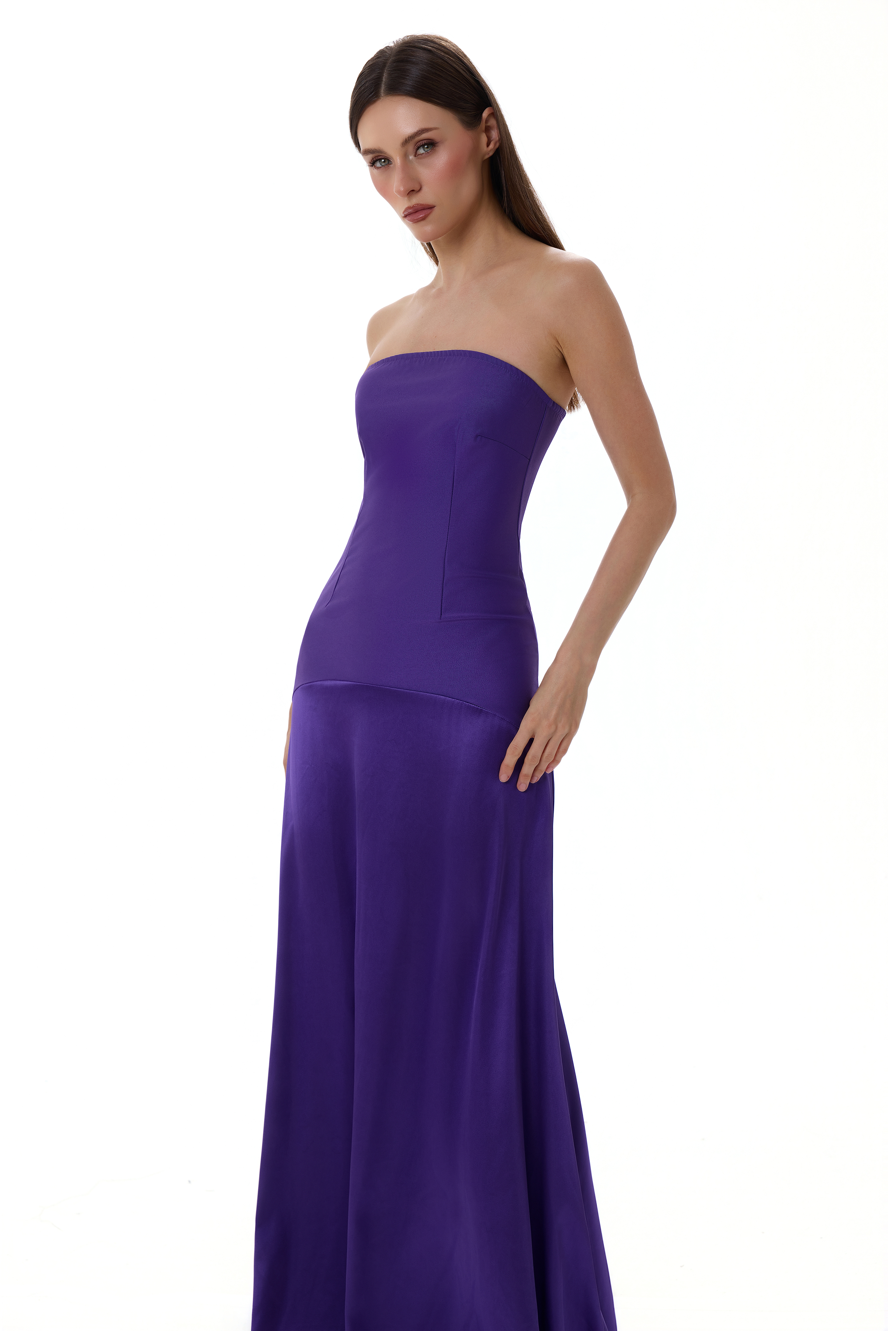 Off Shoulder Satin Splicing Maxi Dress