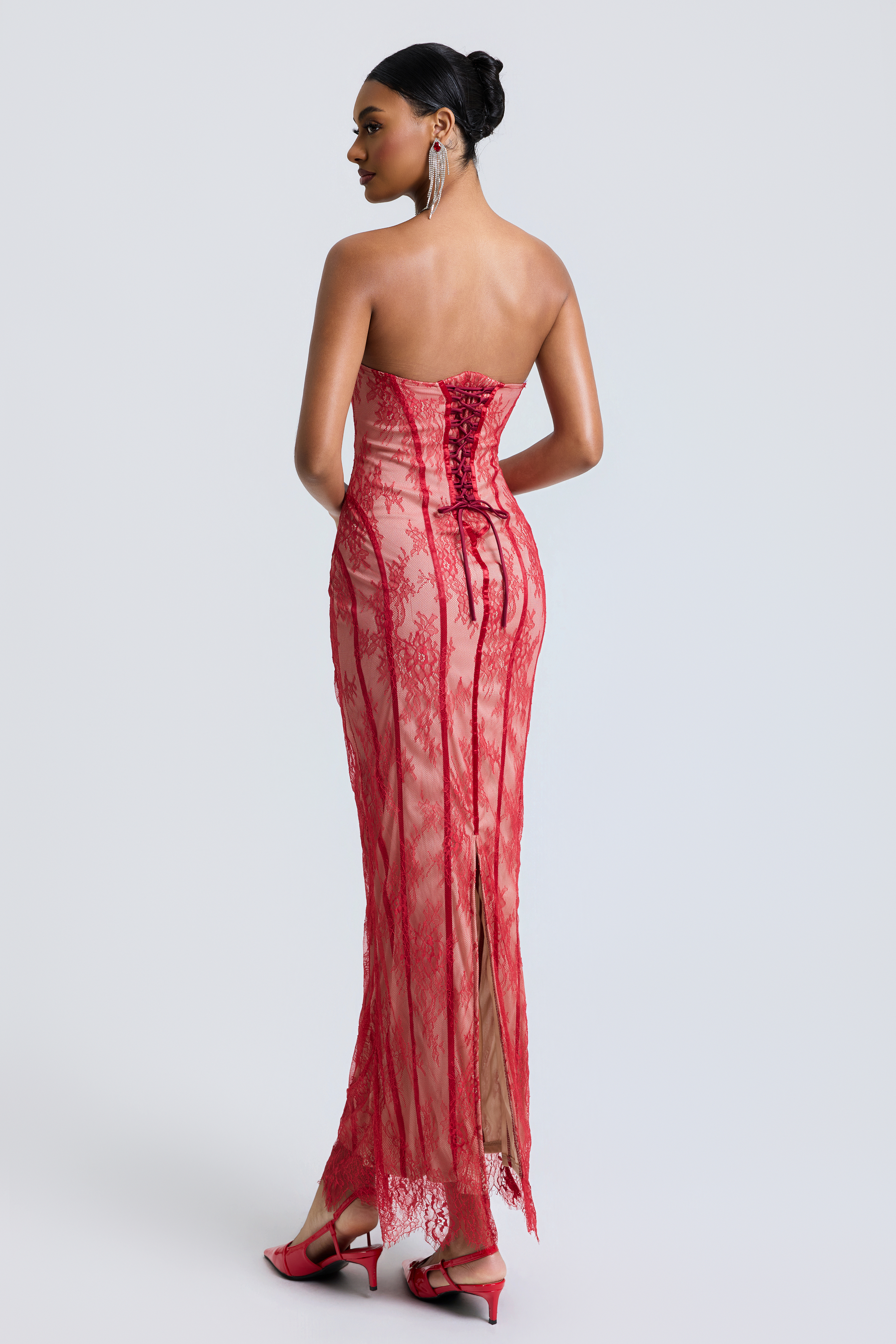 Off Shoulder Lace Sweetheart Neck Maxi Dress
