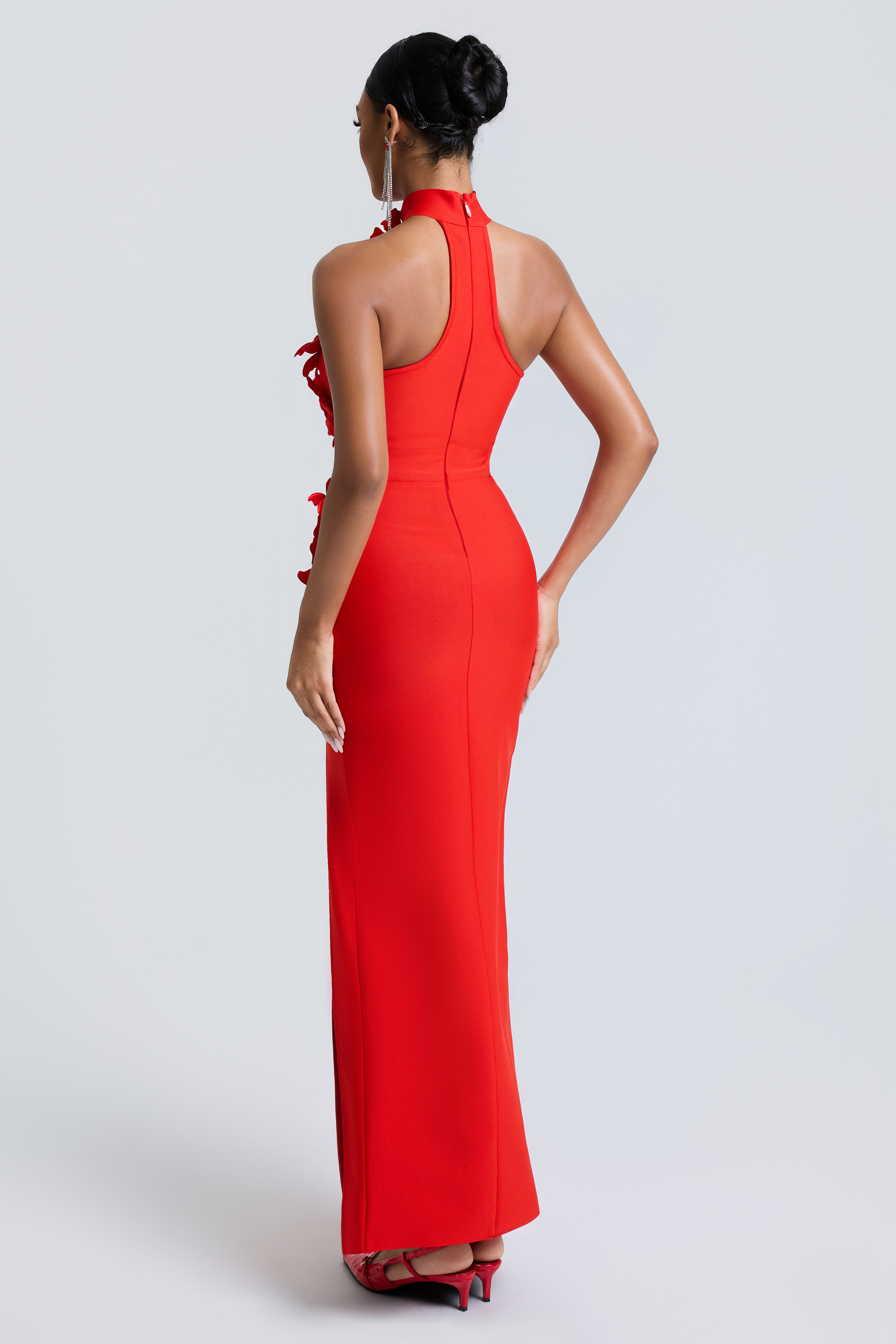 Bandage Halter Neck 3D Flower Maxi Dress