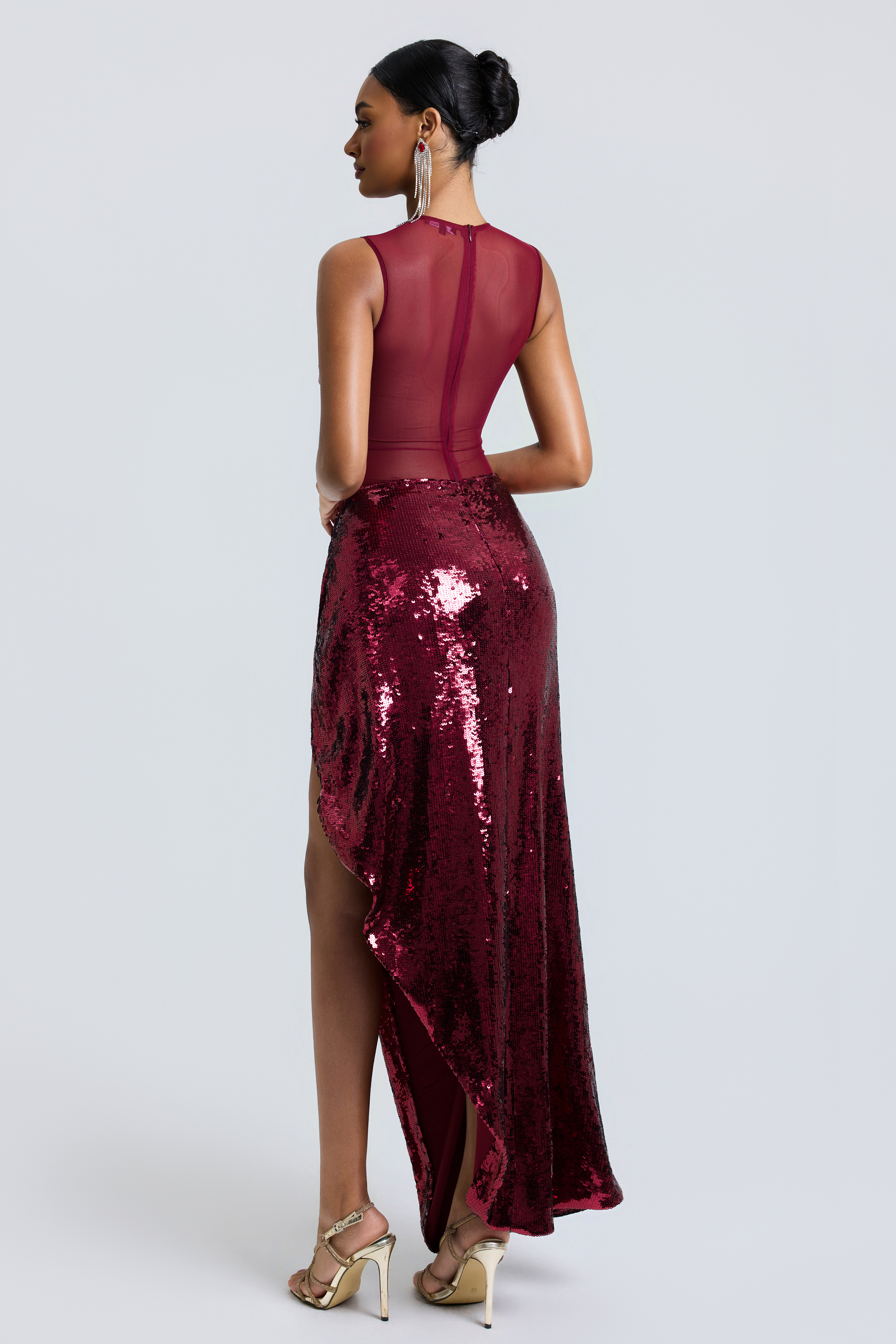 Sequin Splicing Mesh Sleeveless Maxi Dress
