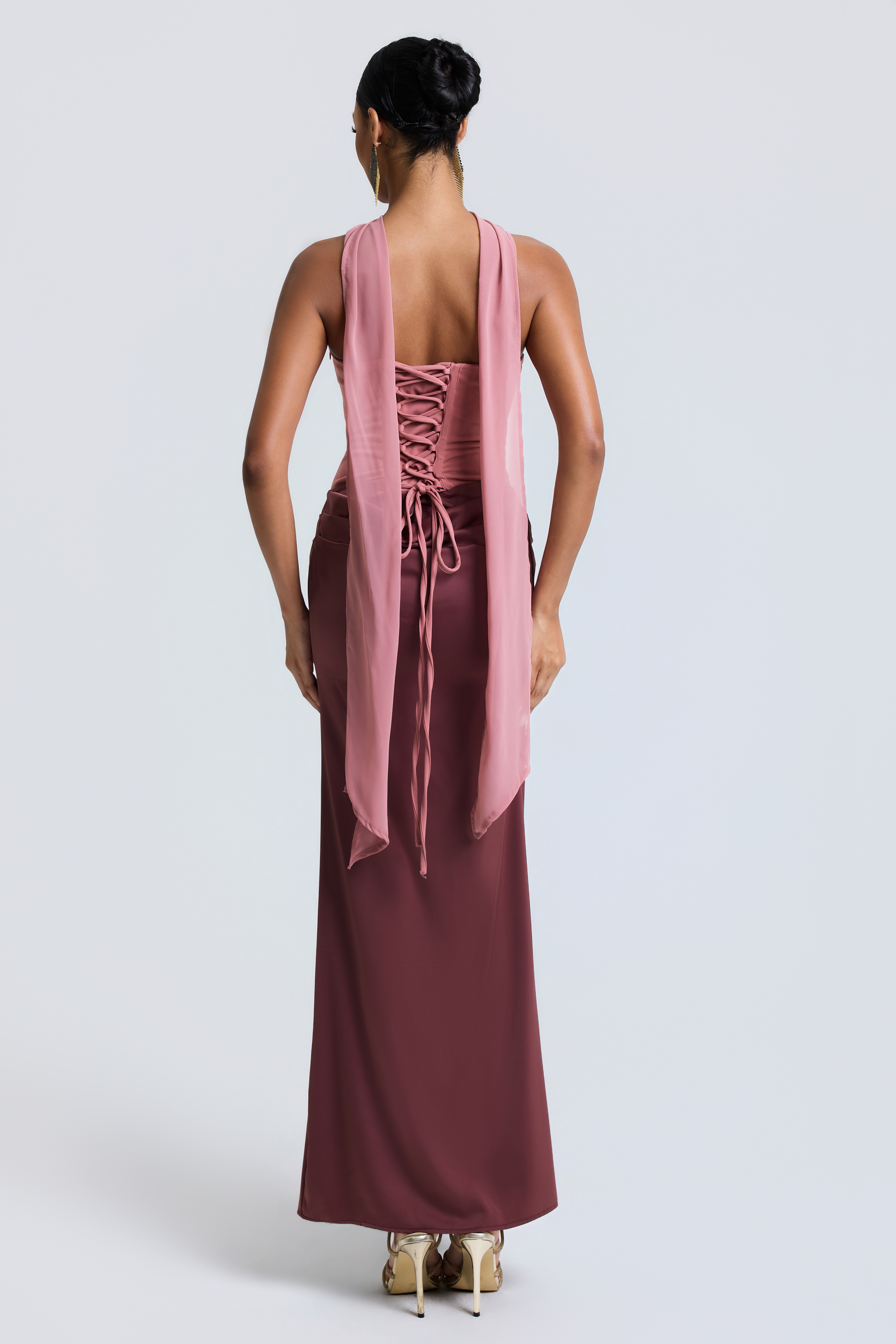 Jersey Splicing Satin Tie-Up Maxi Dress