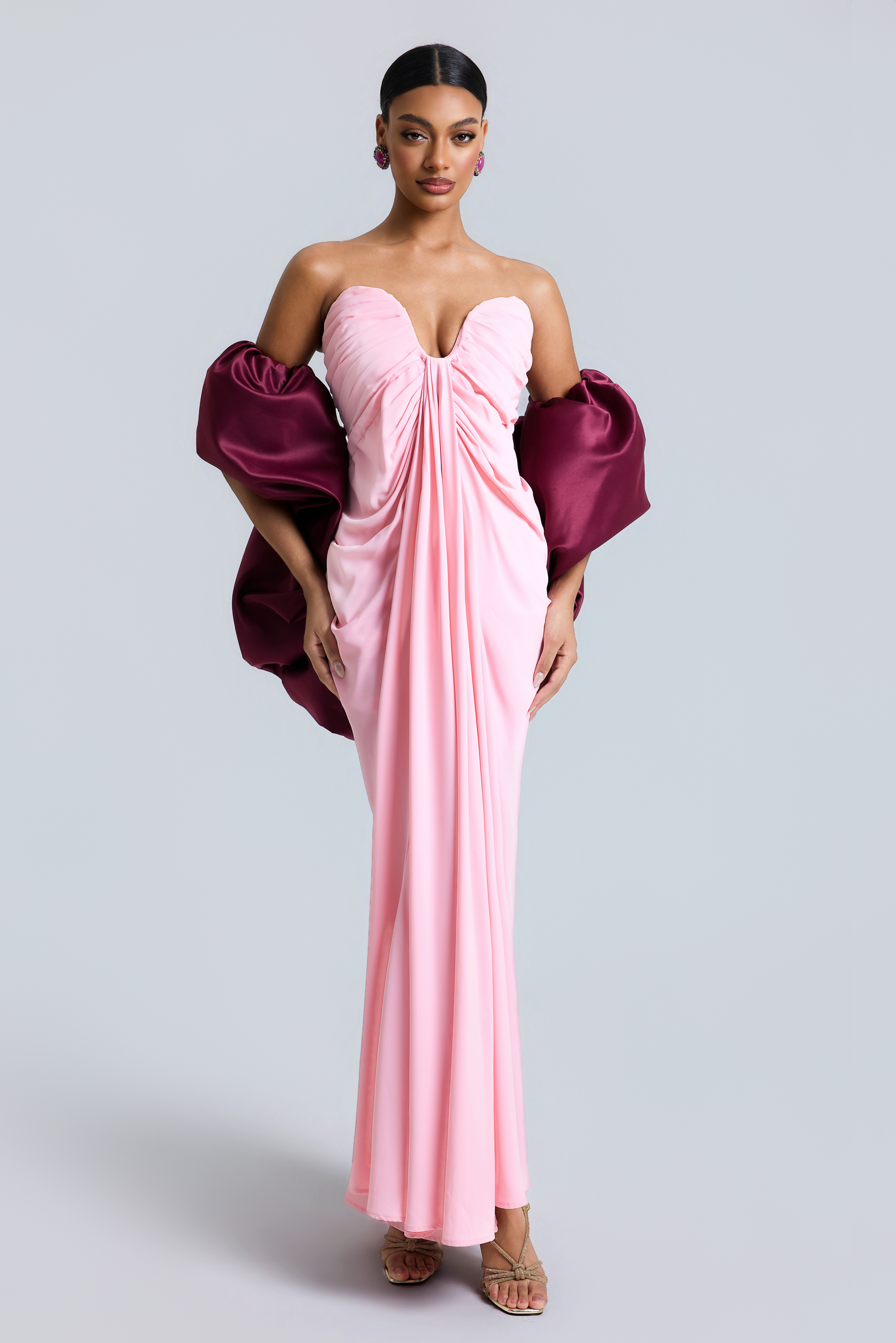 Satin Sleeveless Gathering Maxi Dress