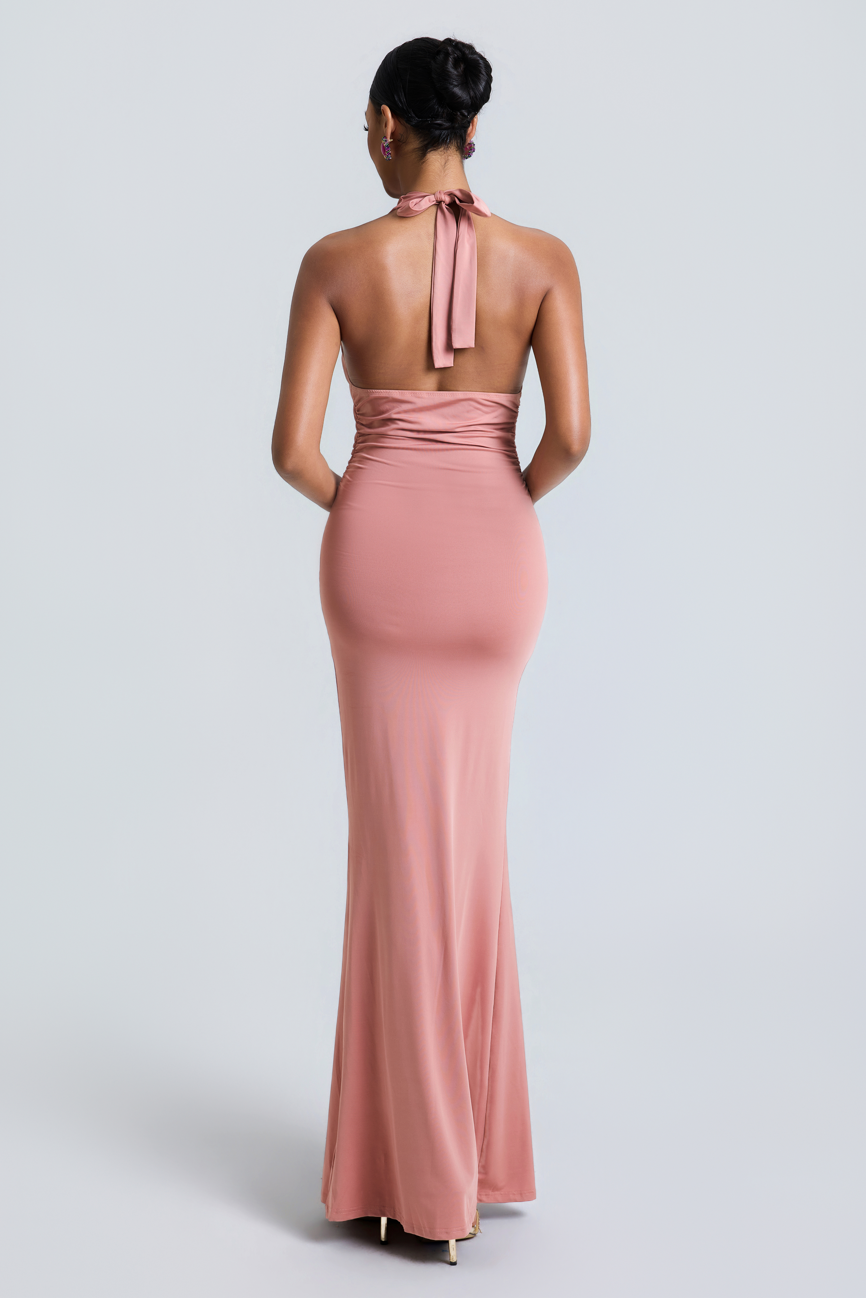 Jersey Metal Decorations Halter Neck Maxi Dress