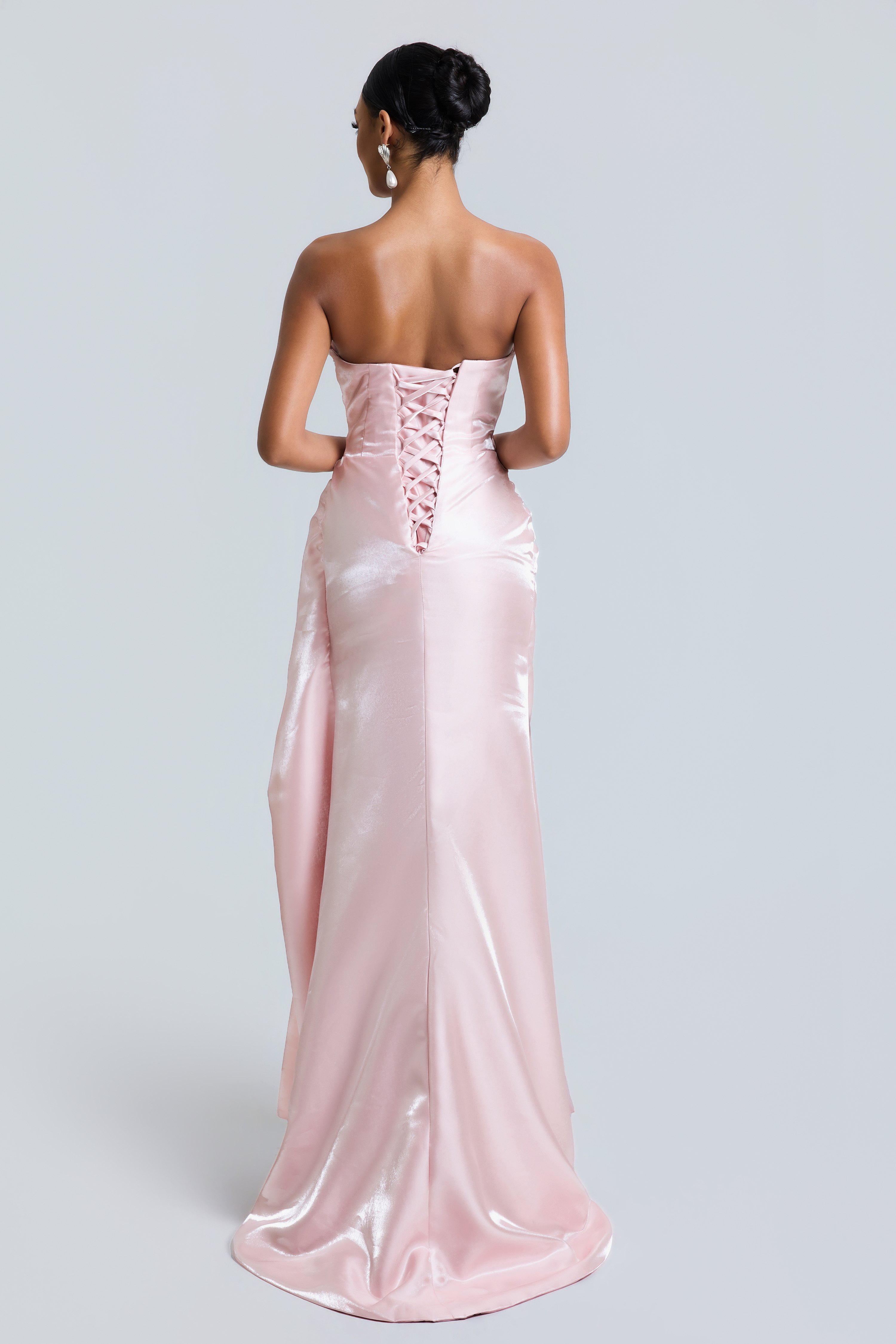 Satin Rivet Off-Shoulder Maxi Dress