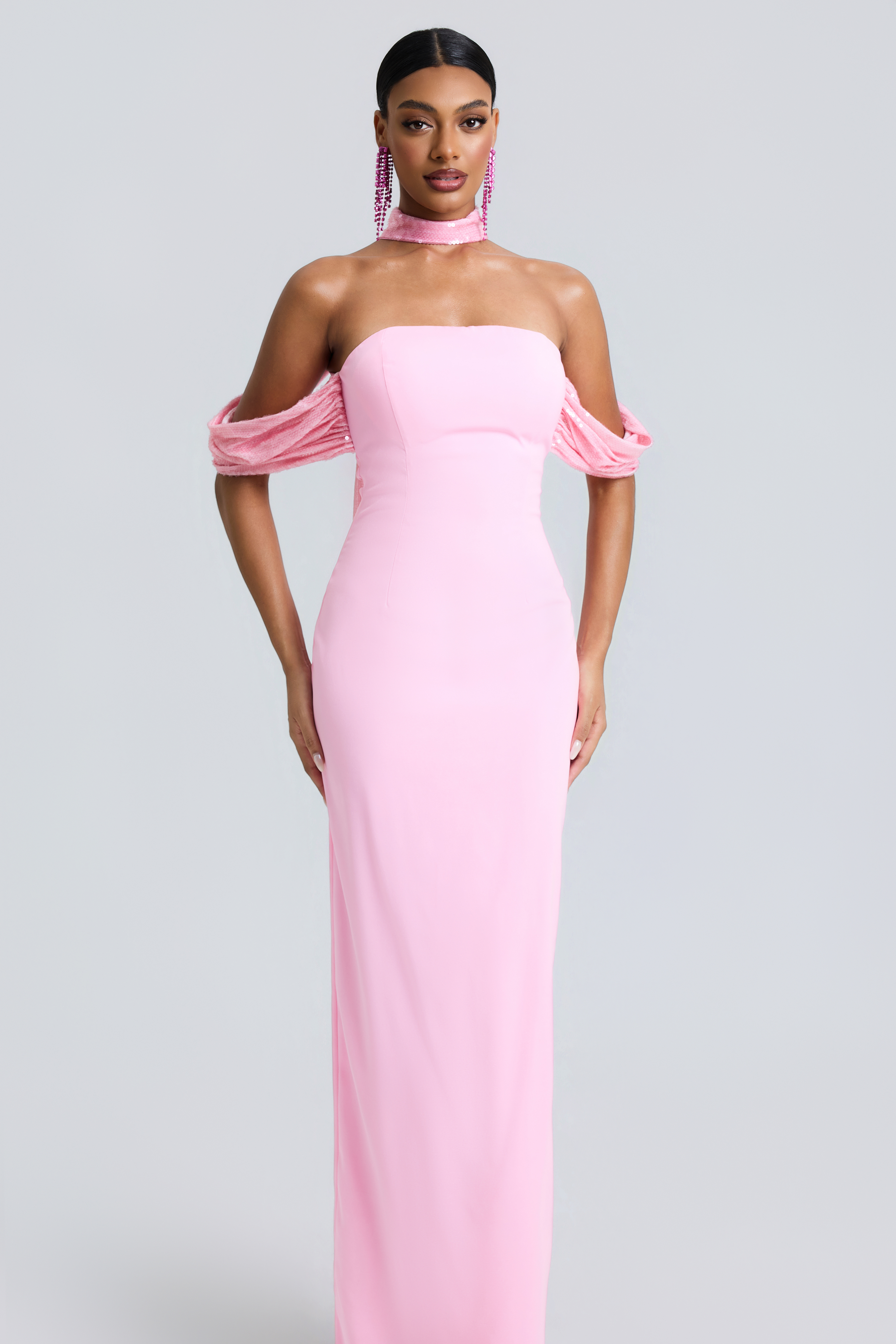 Sequin Cape Sleeve Off-Shoulder Maxi Dress – Violet Aurora