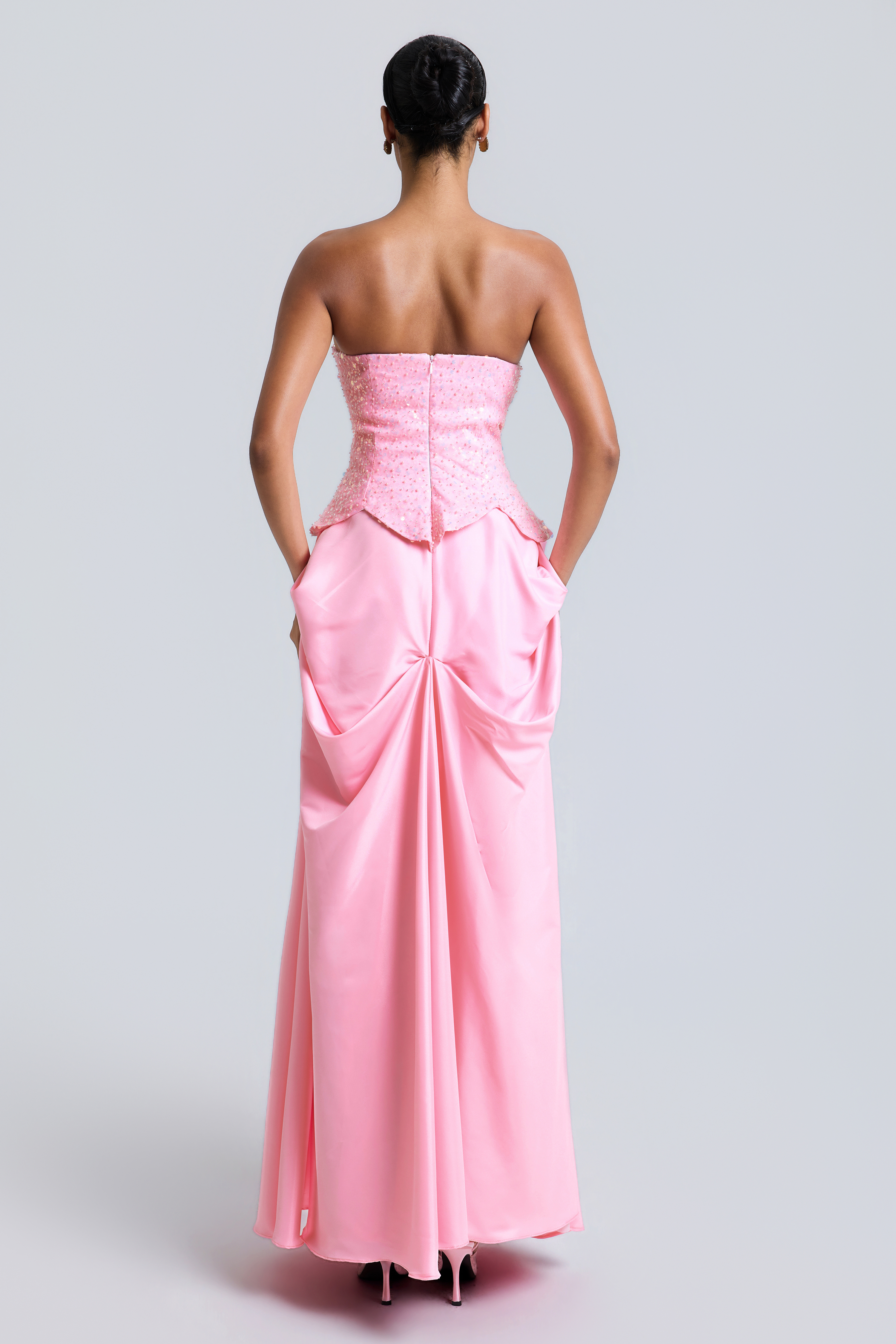 Satin Splicing Sequin Off Shoulder Maxi Dress