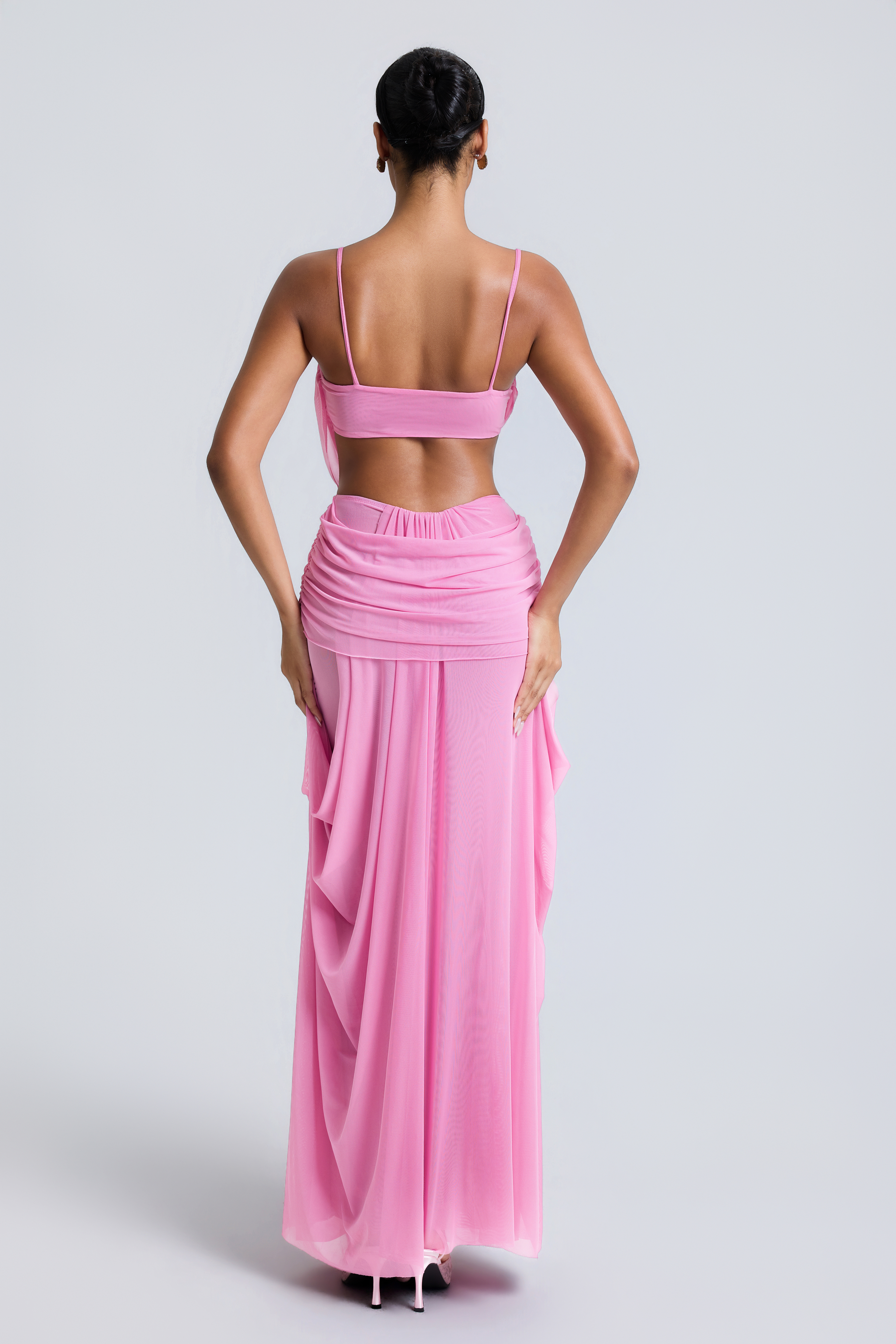 Mesh See-Through Slip Top & High Waist Maxi Skirt Set
