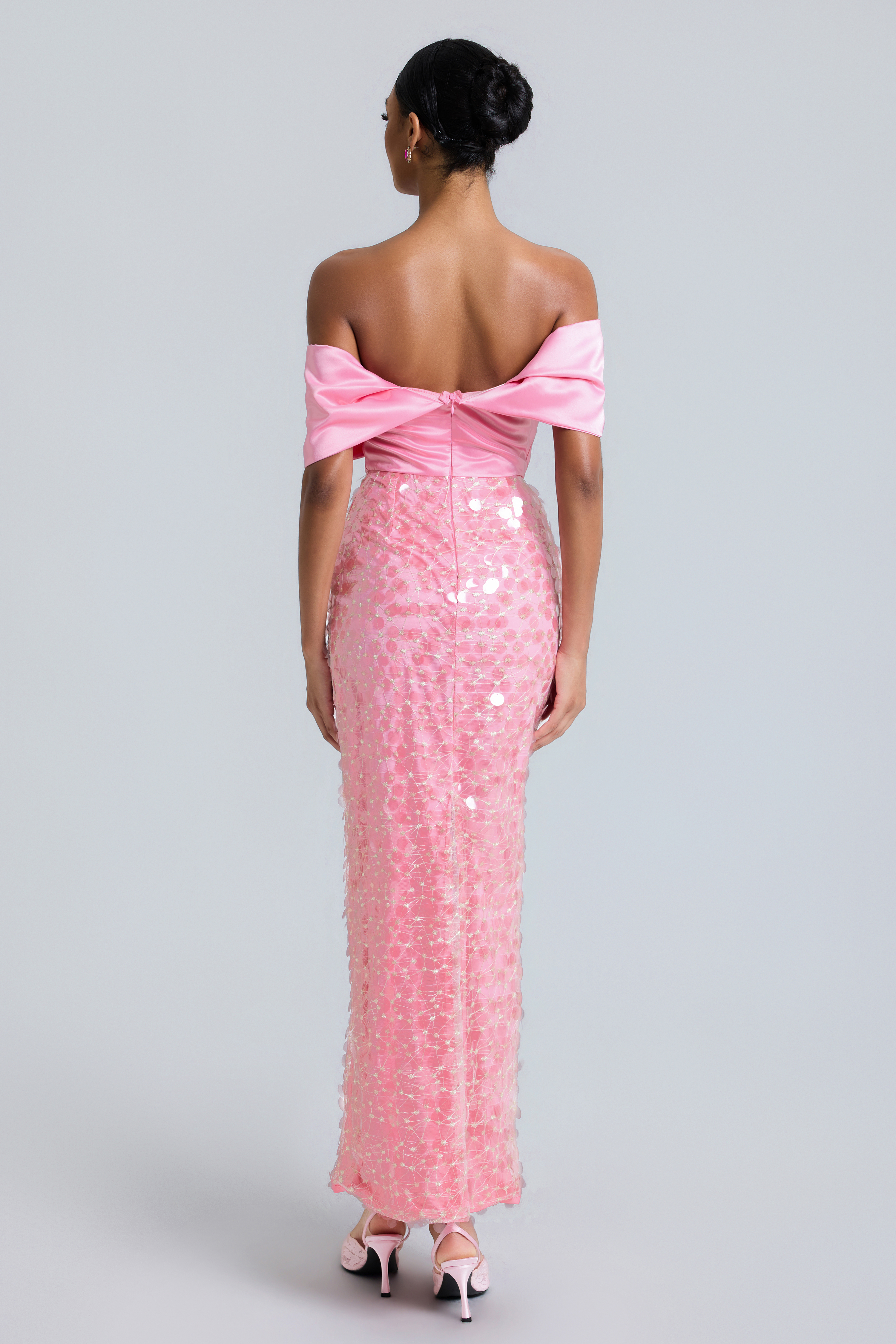 Bow Satin Splicing Sequin Maxi Dress