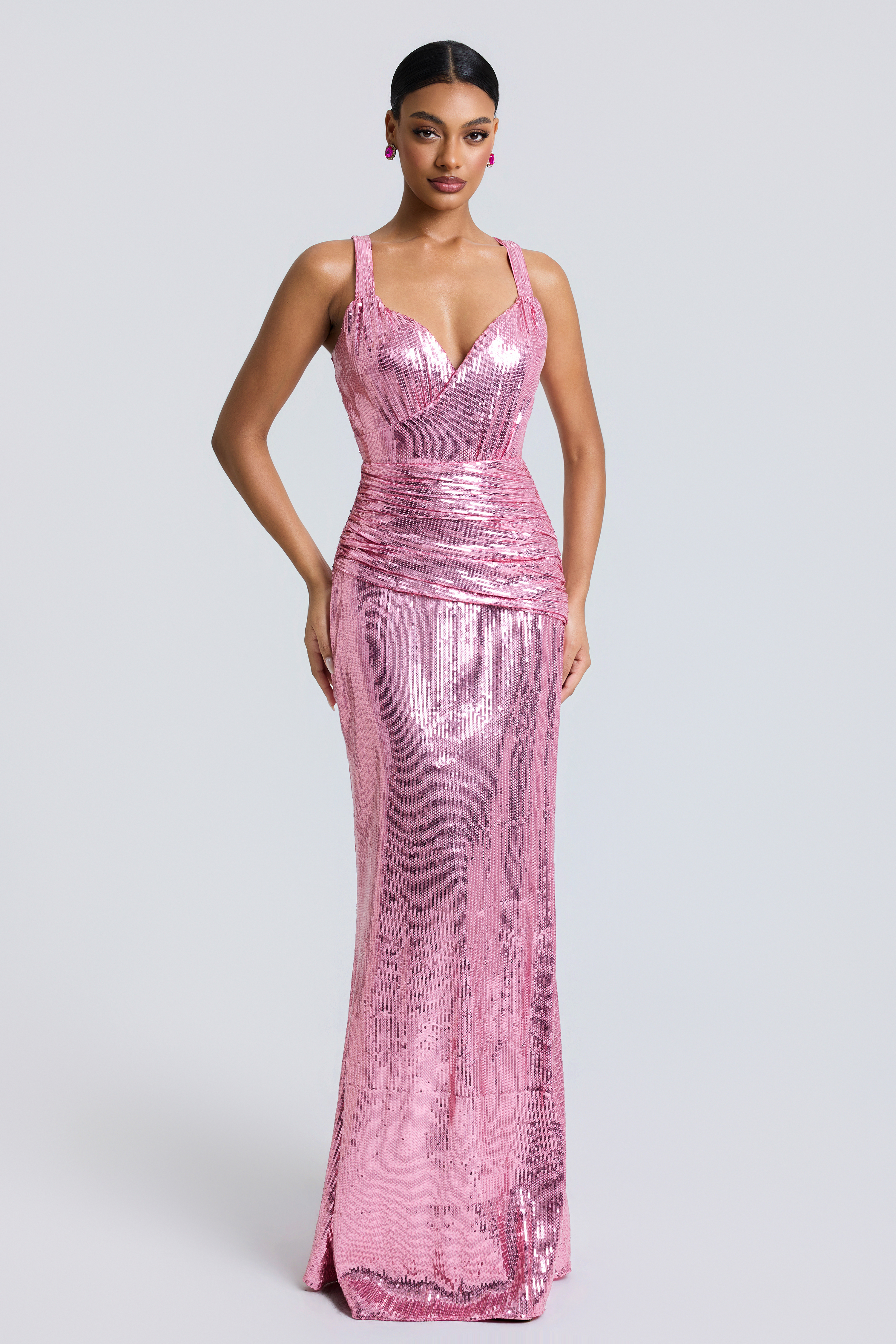 Solid Sequin Sleeveless Maxi Dress