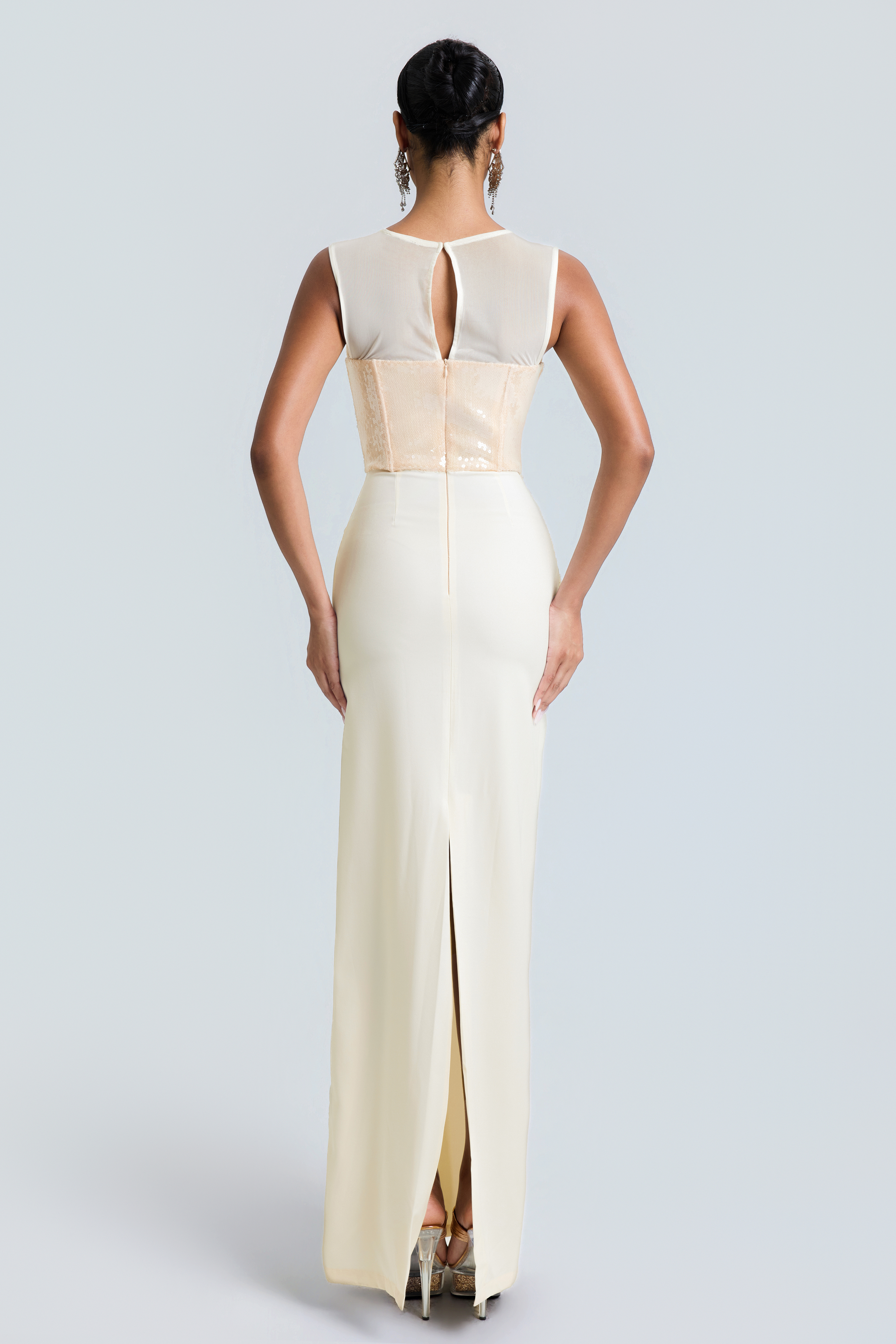 Sequin Splicing Gathering Maxi Dress