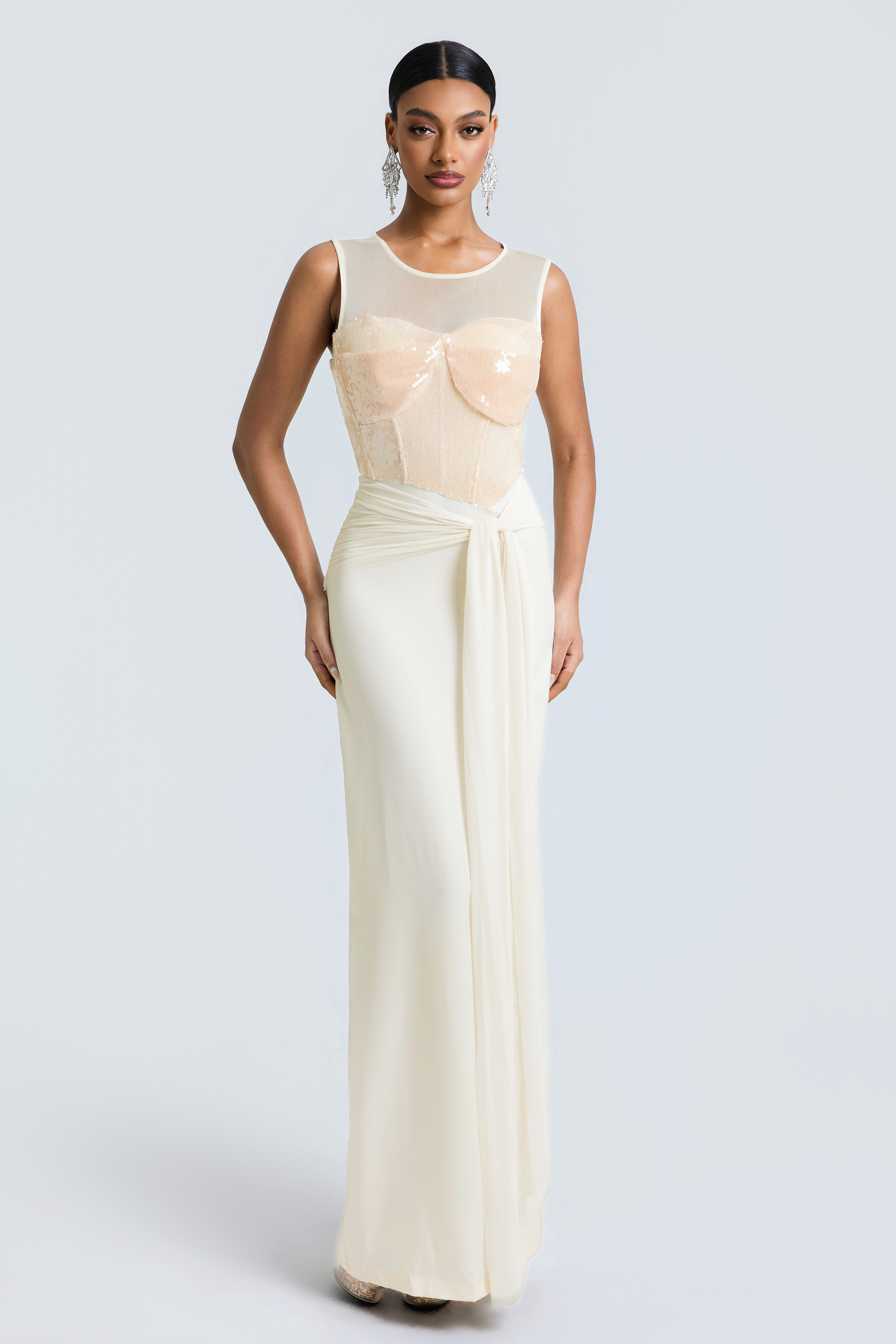 Sequin Splicing Gathering Maxi Dress