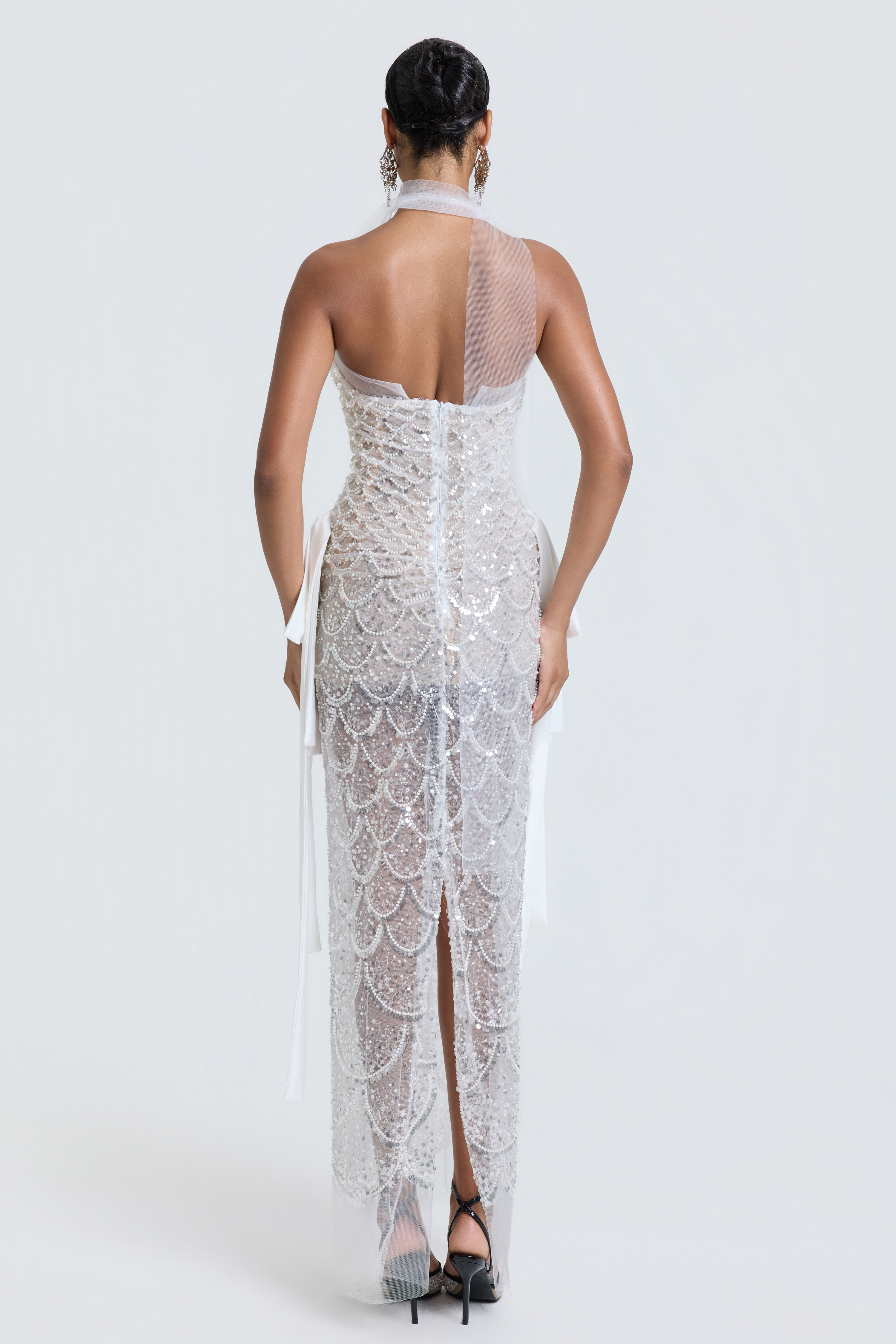 Mesh Rivet Tie-Up Maxi Dress
