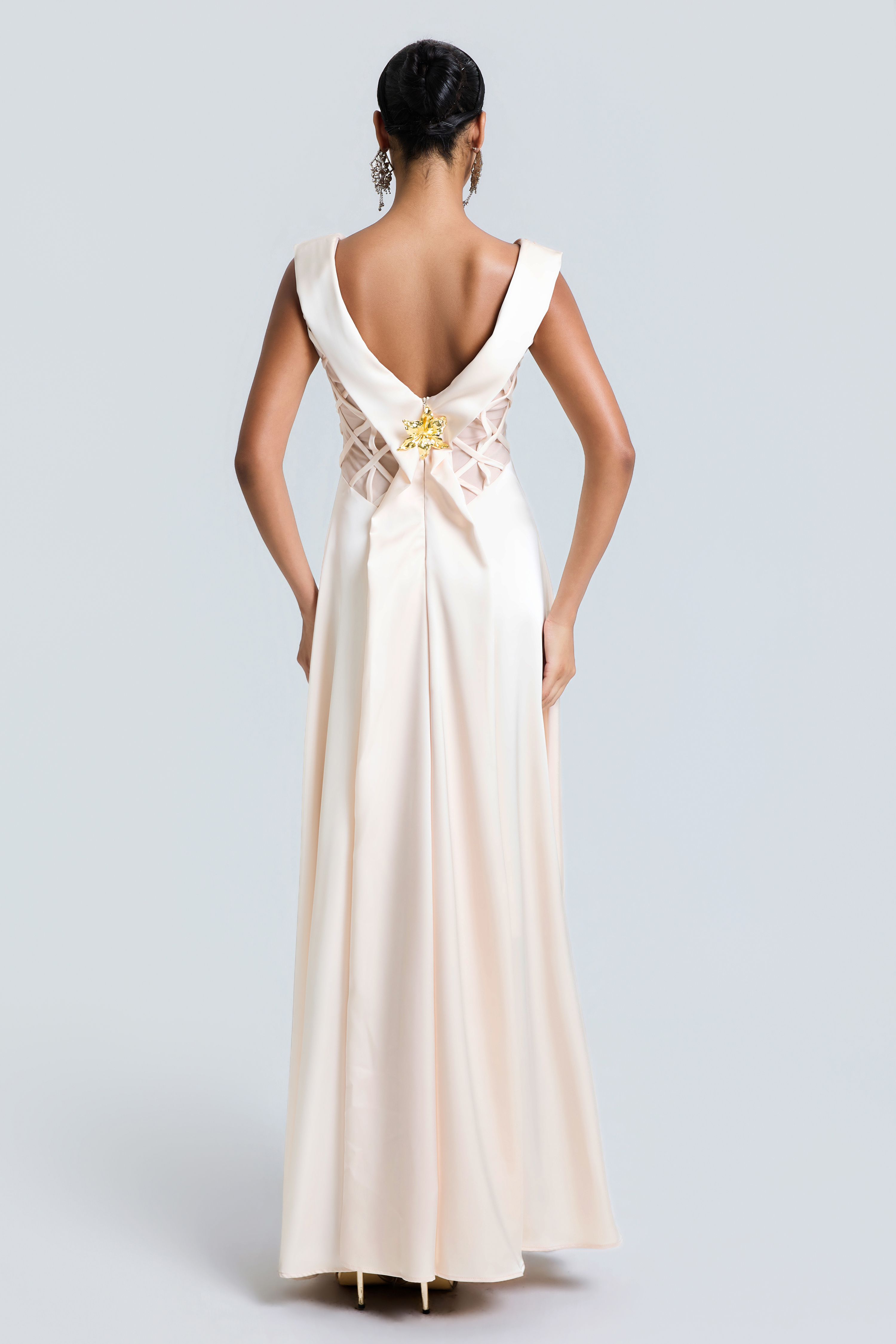 Satin Splicing Mesh Sleeveless Maxi Dress