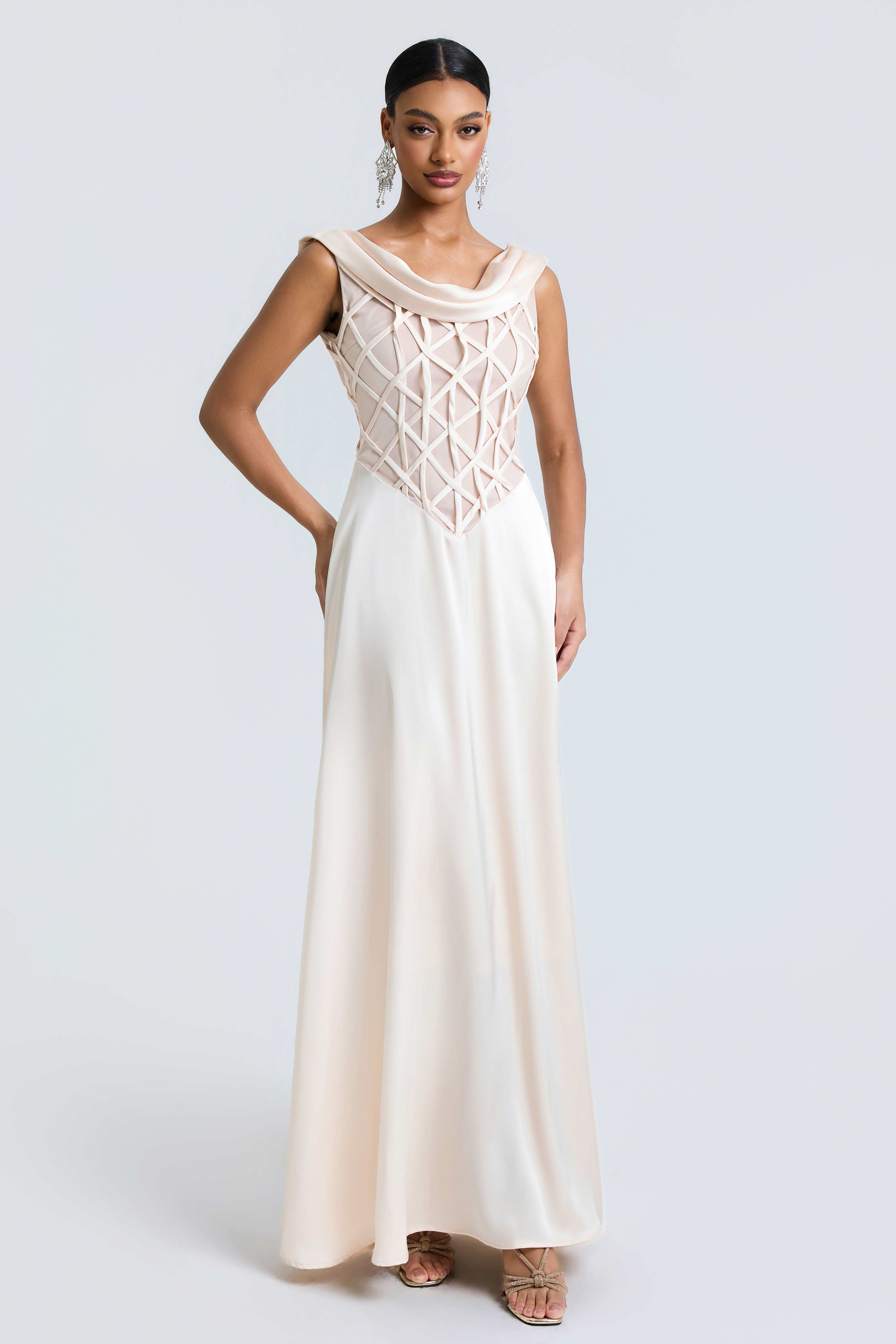 Satin Splicing Mesh Sleeveless Maxi Dress