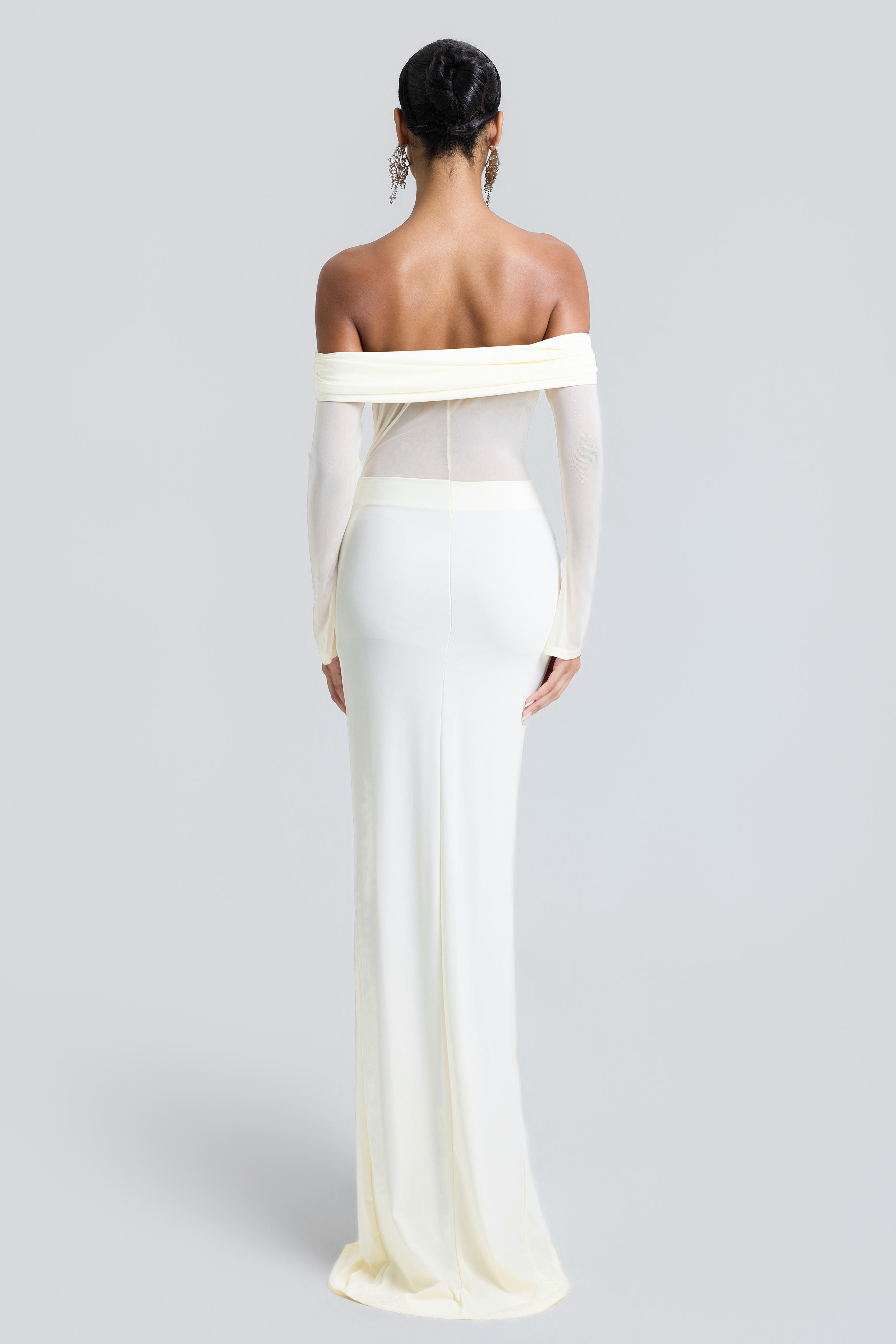 Off-Shoulder Long Sleeve Ruched Maxi Dress