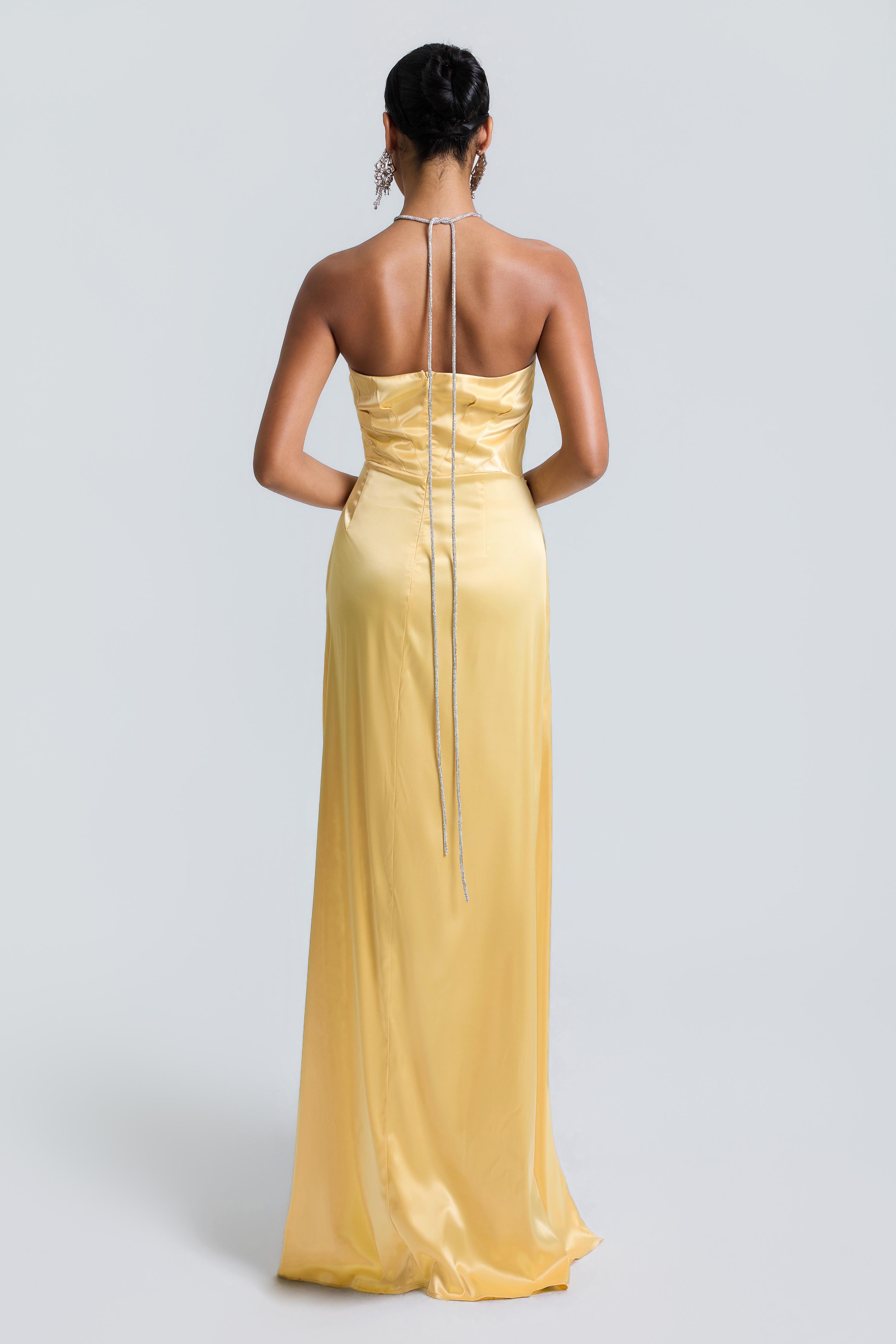 Rhinestone Halter Neck Slit Maxi Dress