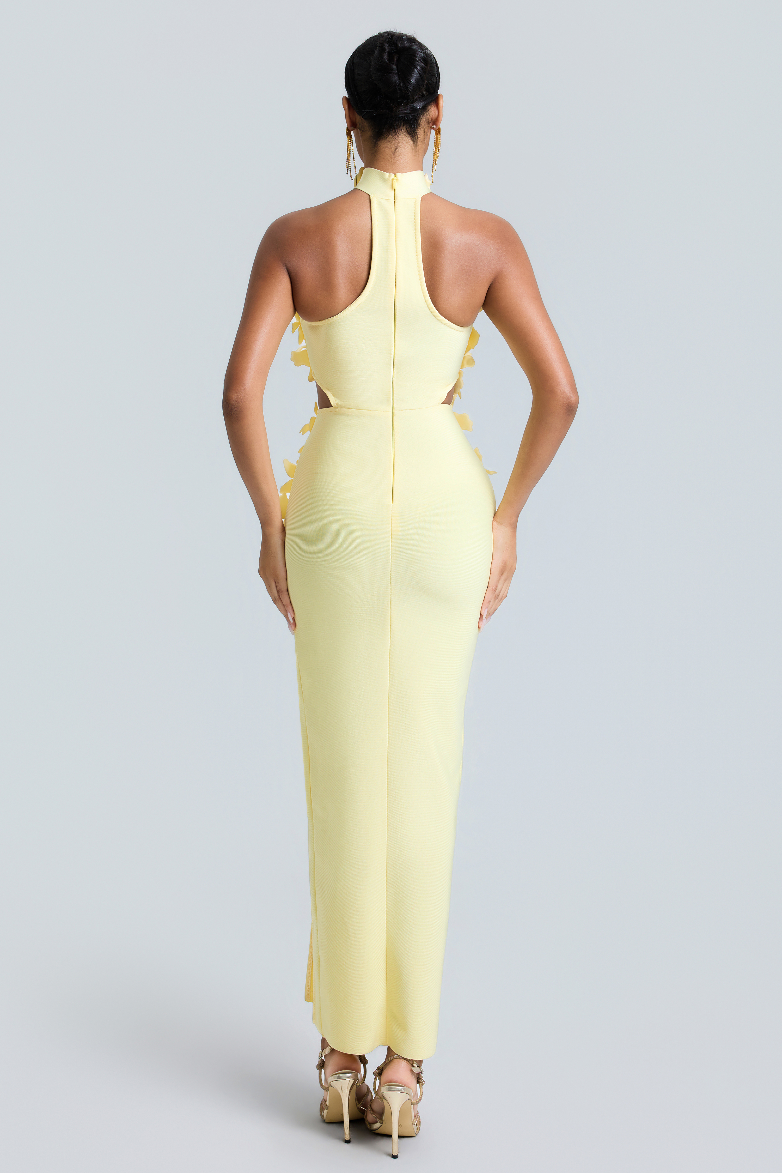 Bandage Halter Neck 3D Flower Maxi Dress