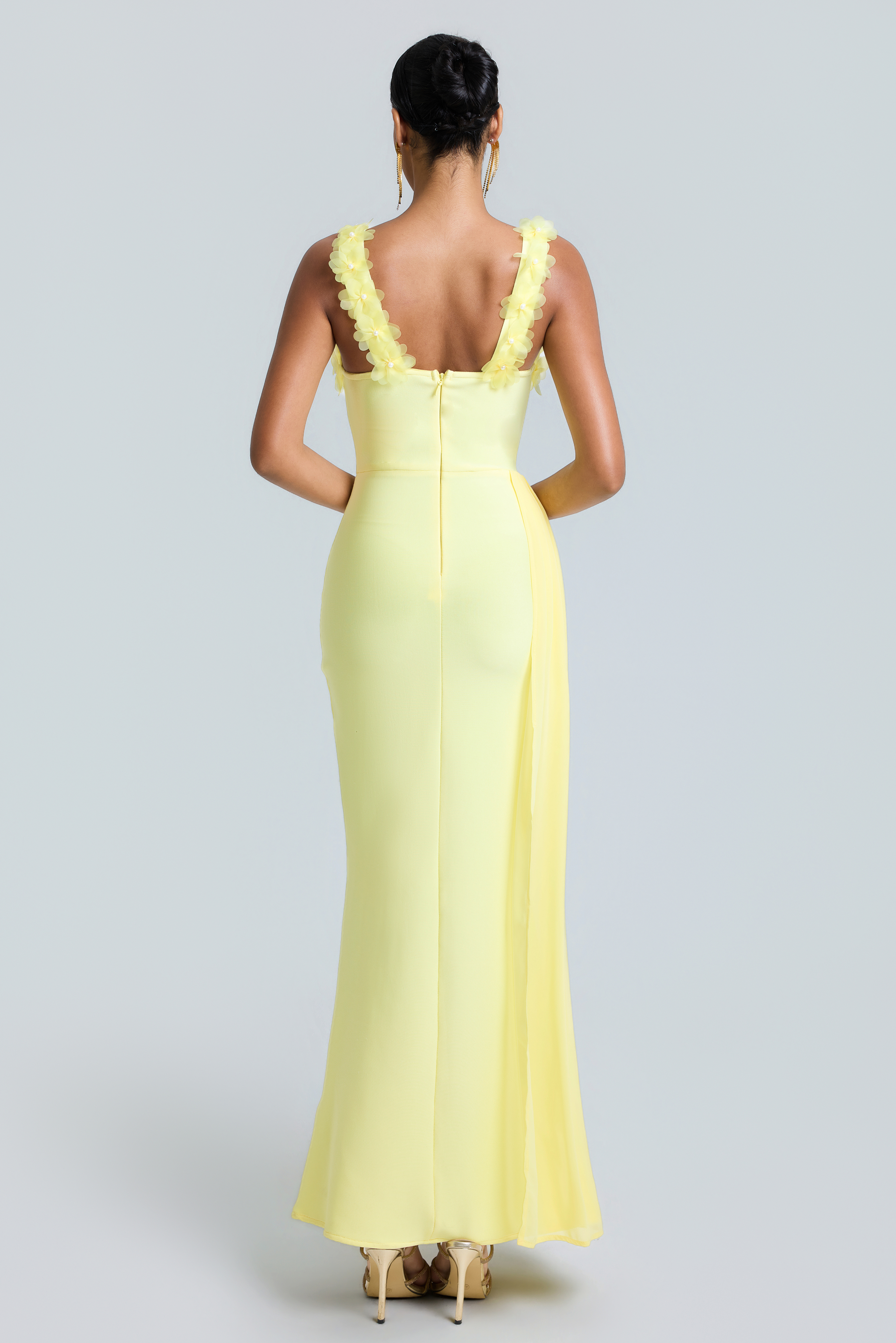 Solid Faux Pearl 3D Flower Maxi Dress