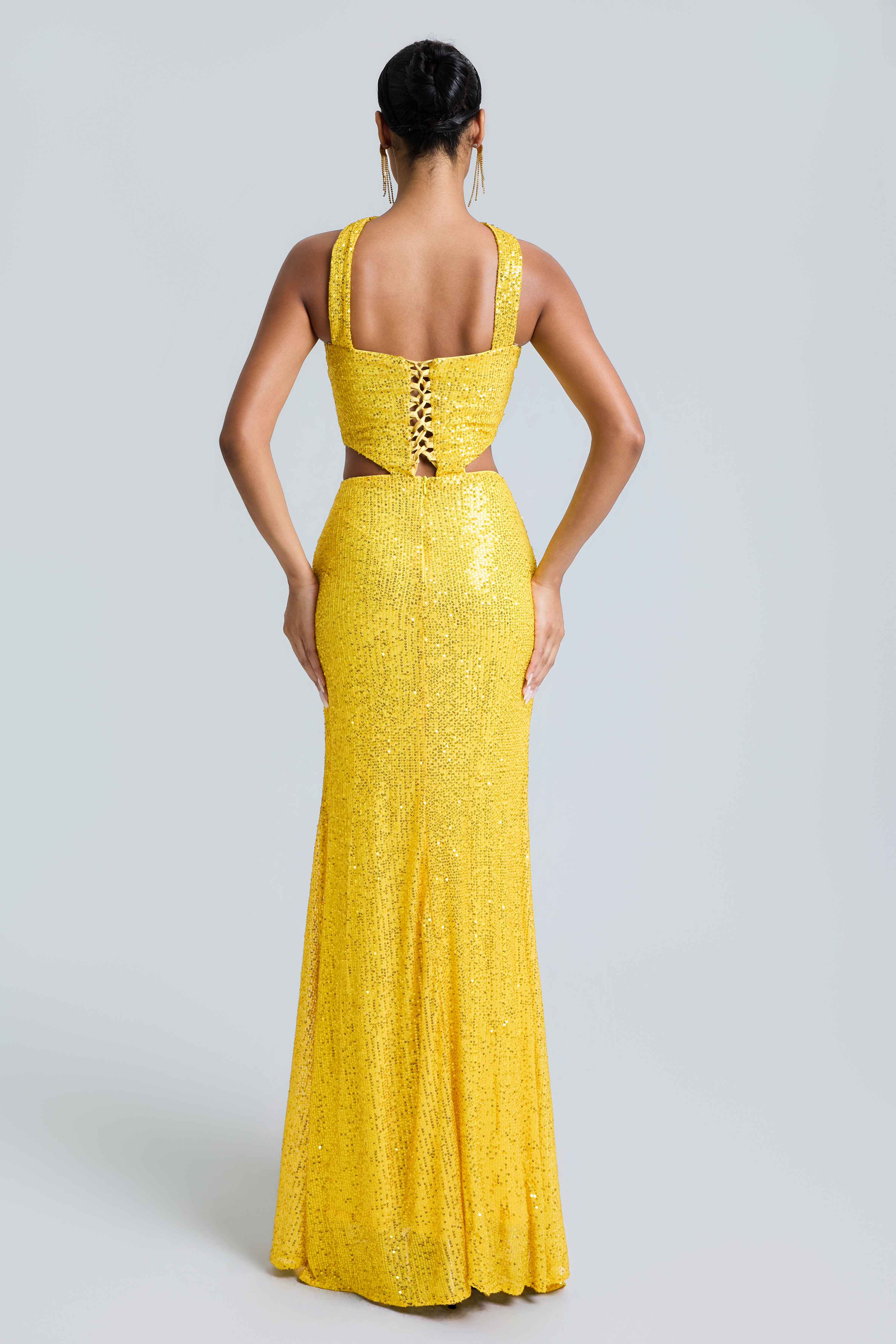 Sequin Off-Shoulder Cut-Out Maxi Dress