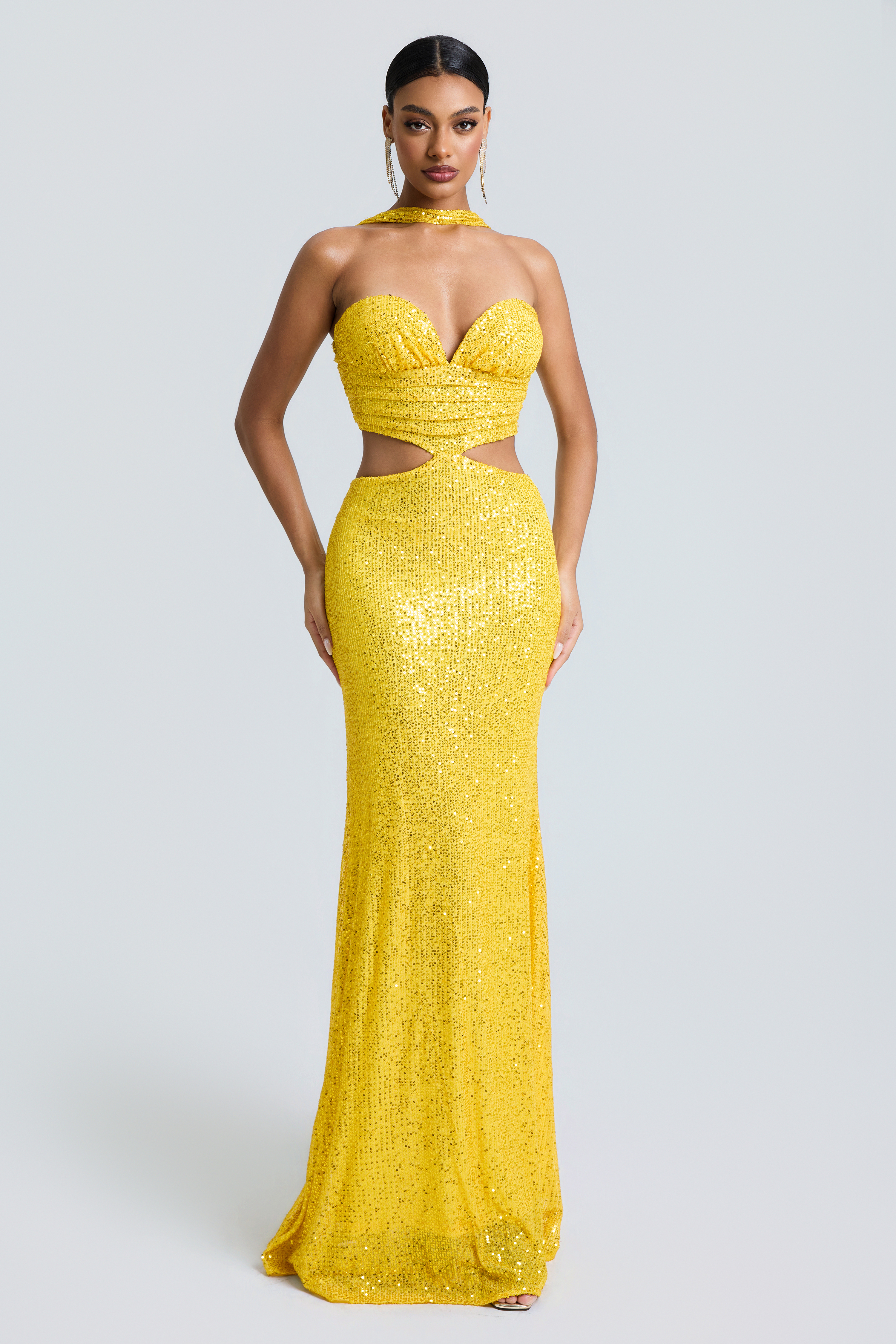 Sequin Off-Shoulder Cut-Out Maxi Dress