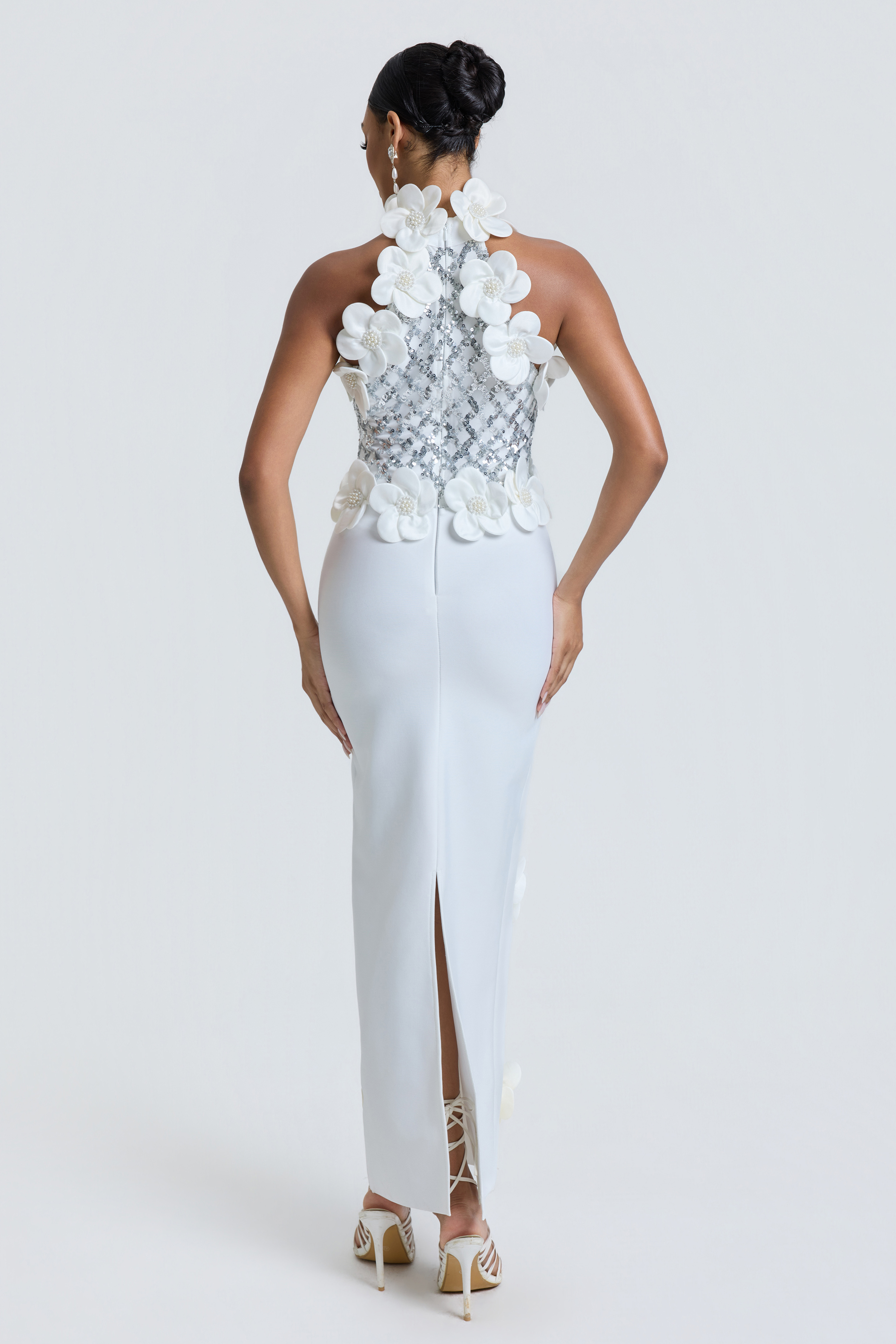 Bandage Sequin 3D Flower Midi Dress