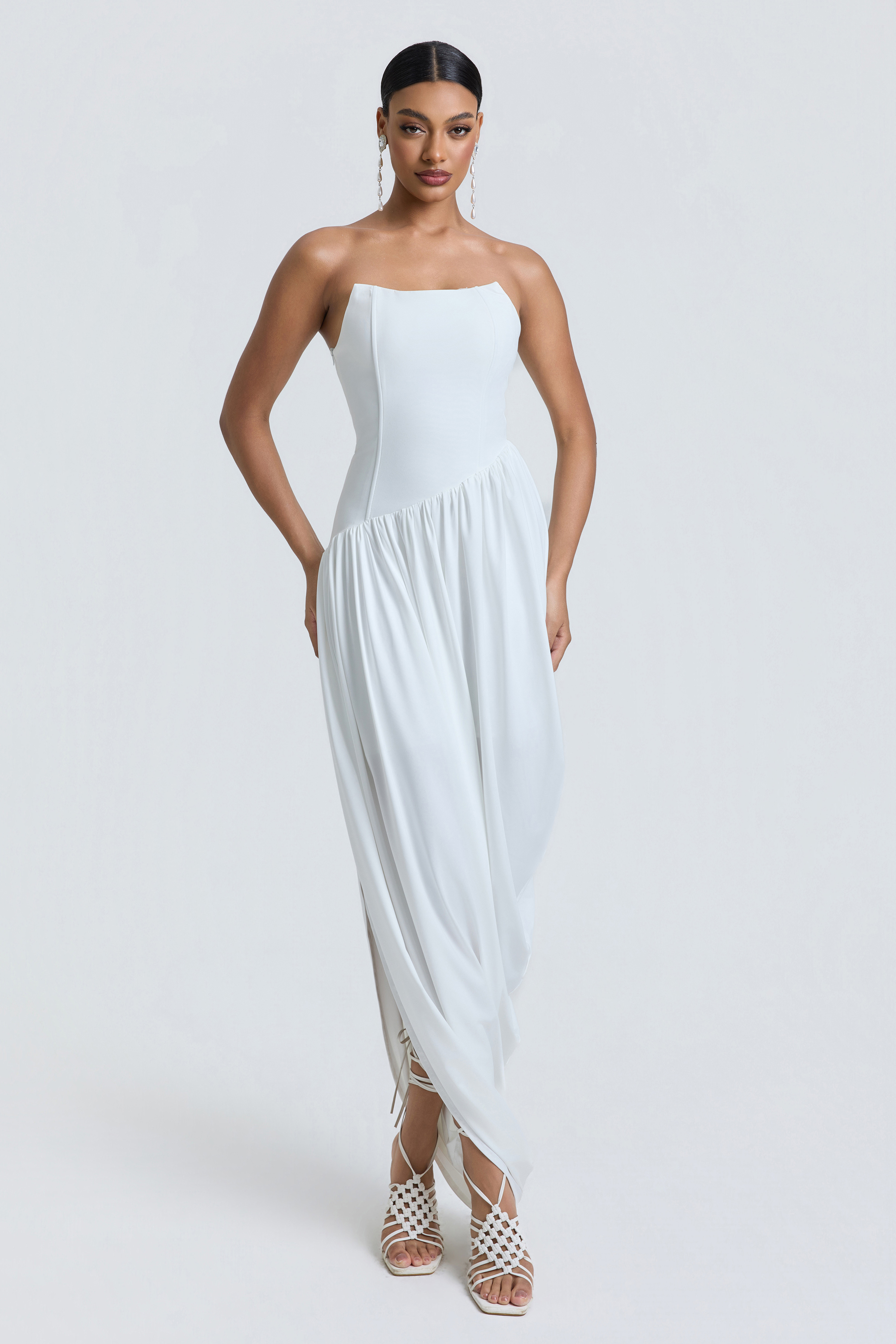【FETICO】JERSEY OFF SHOULDER DRESS Jersey Off Shoulder Slit Midi Dress – Violet Aurora