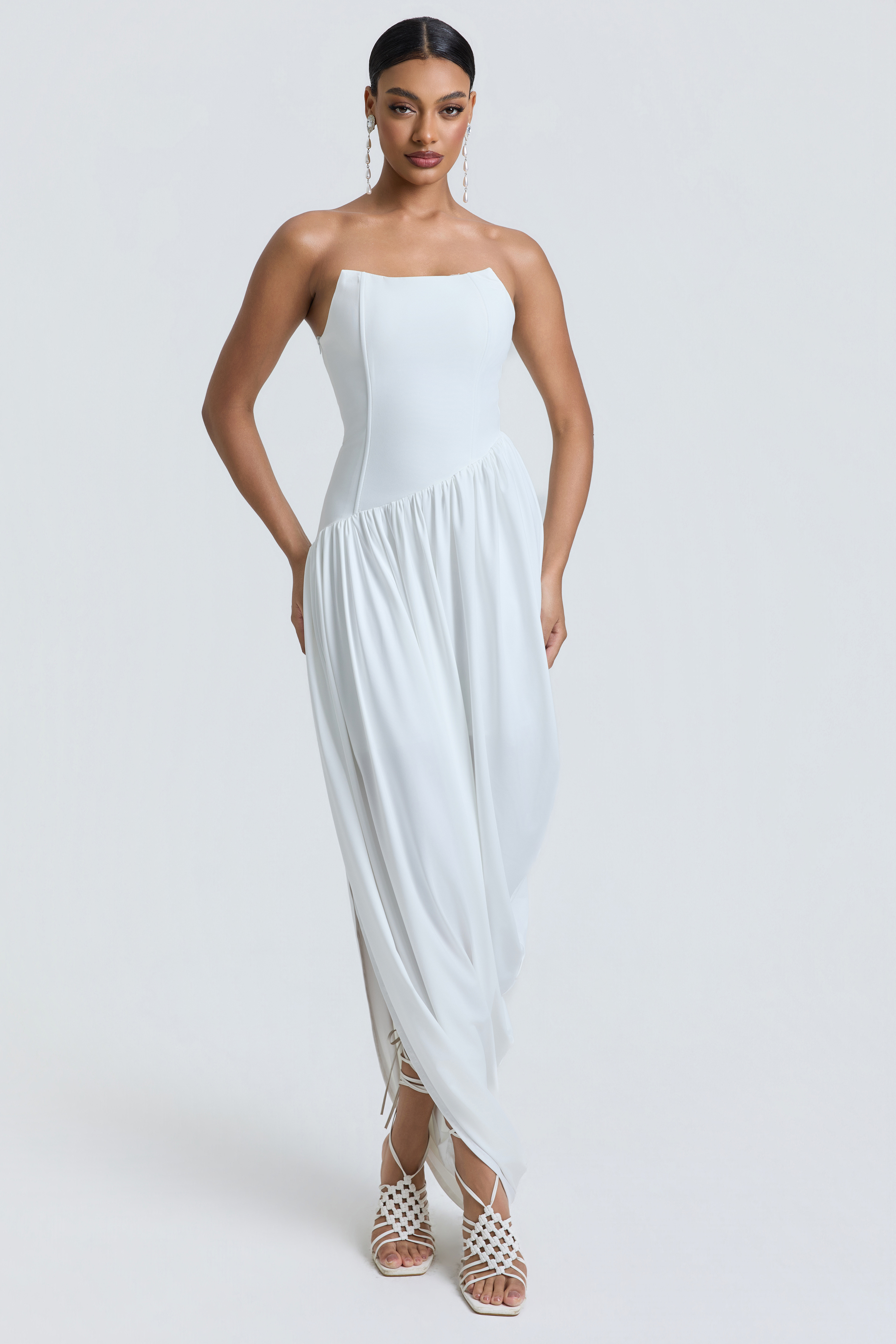 Jersey Off Shoulder Slit Midi Dress