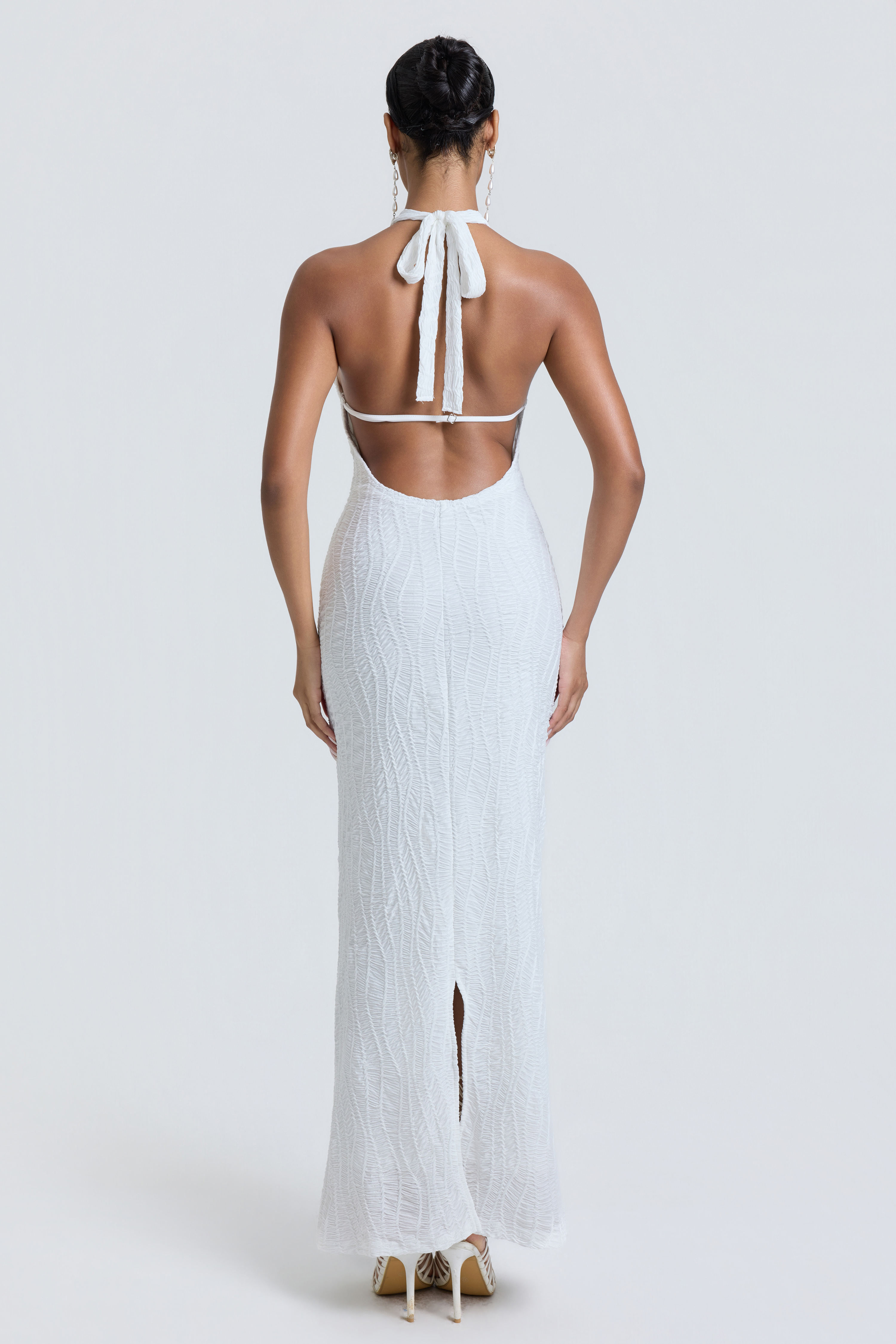 Jacquard Halter Neck Backless Maxi Dress