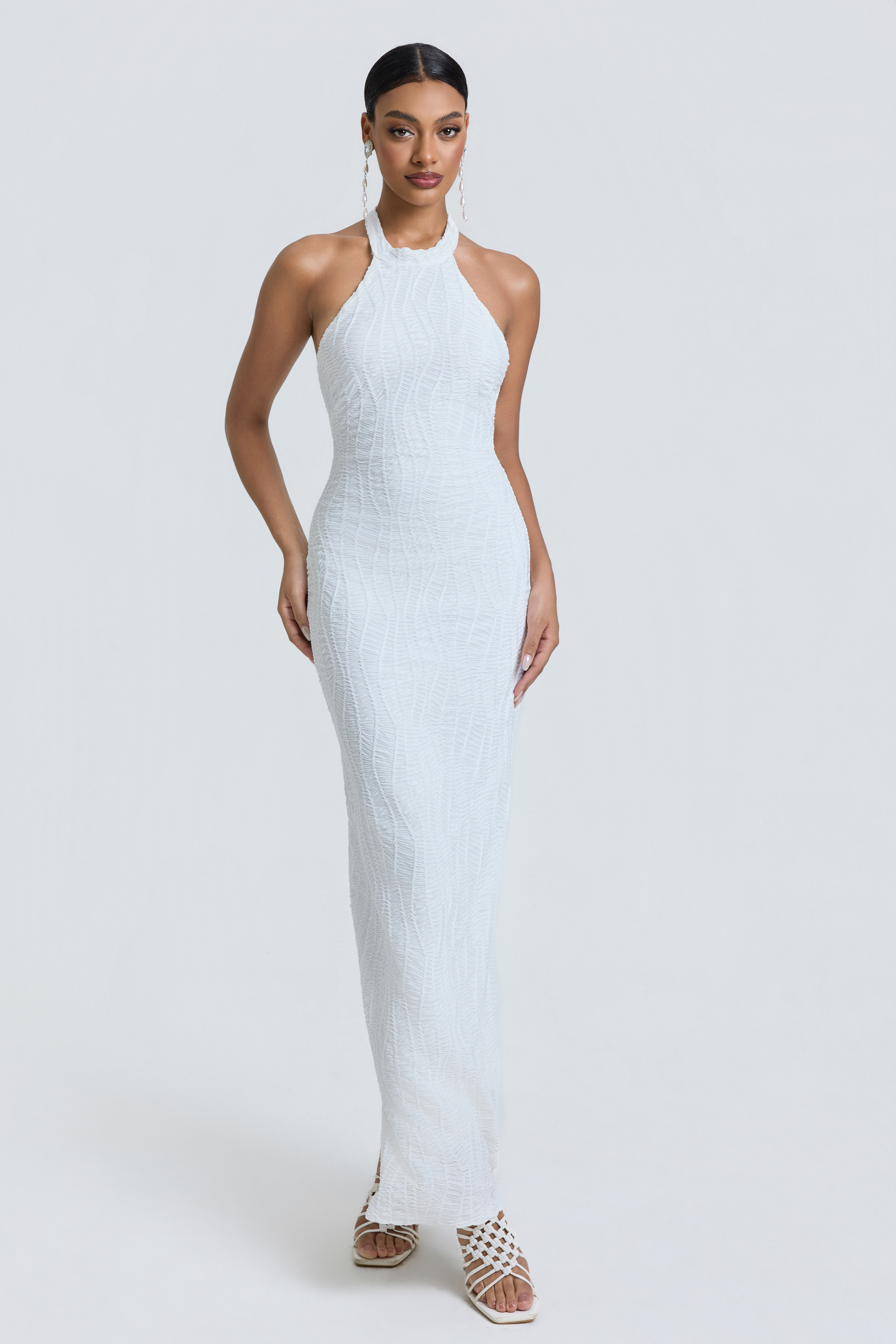 Jacquard Halter Neck Backless Maxi Dress