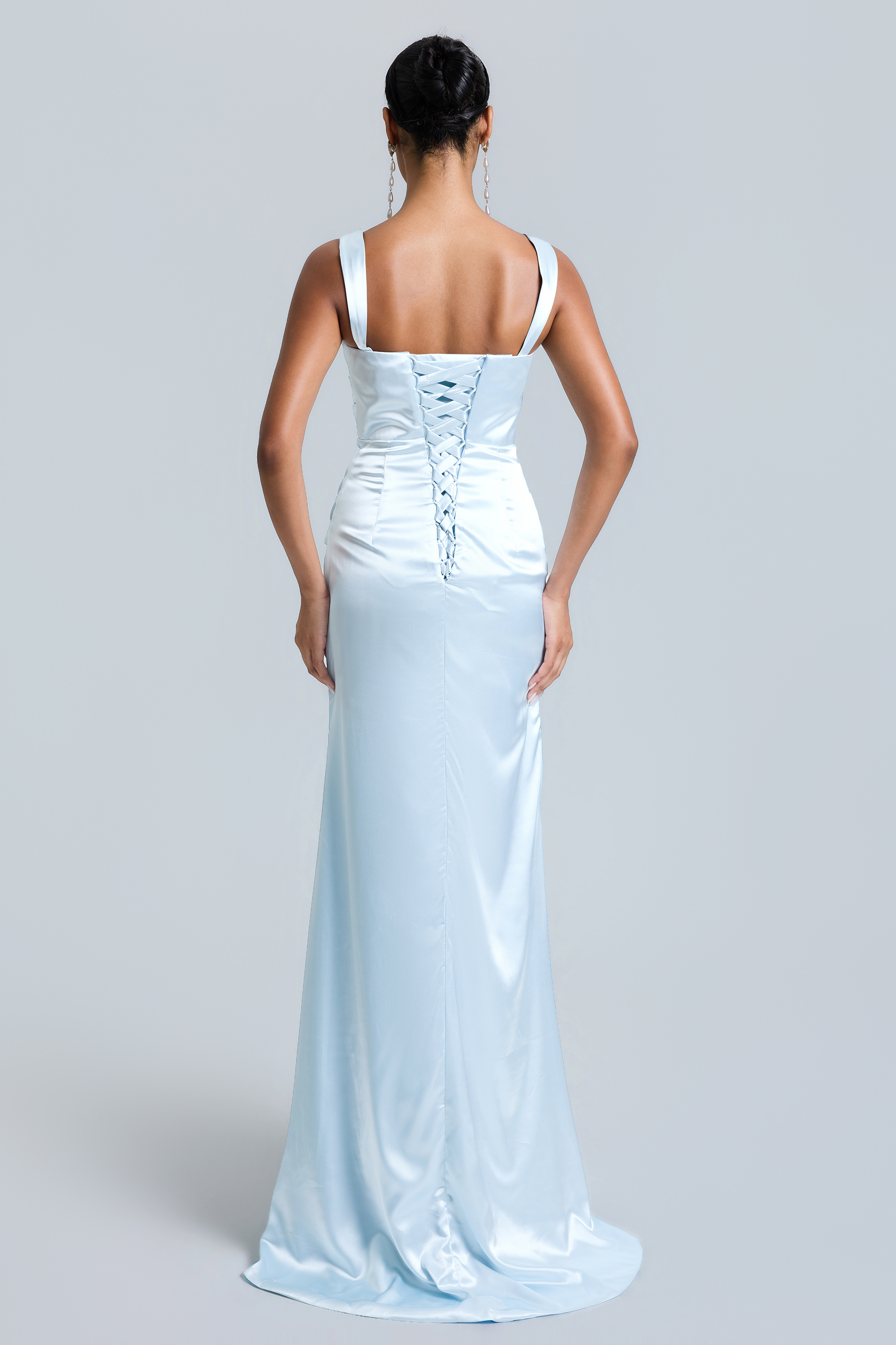 Satin Pleated Tie-Up Maxi Dress