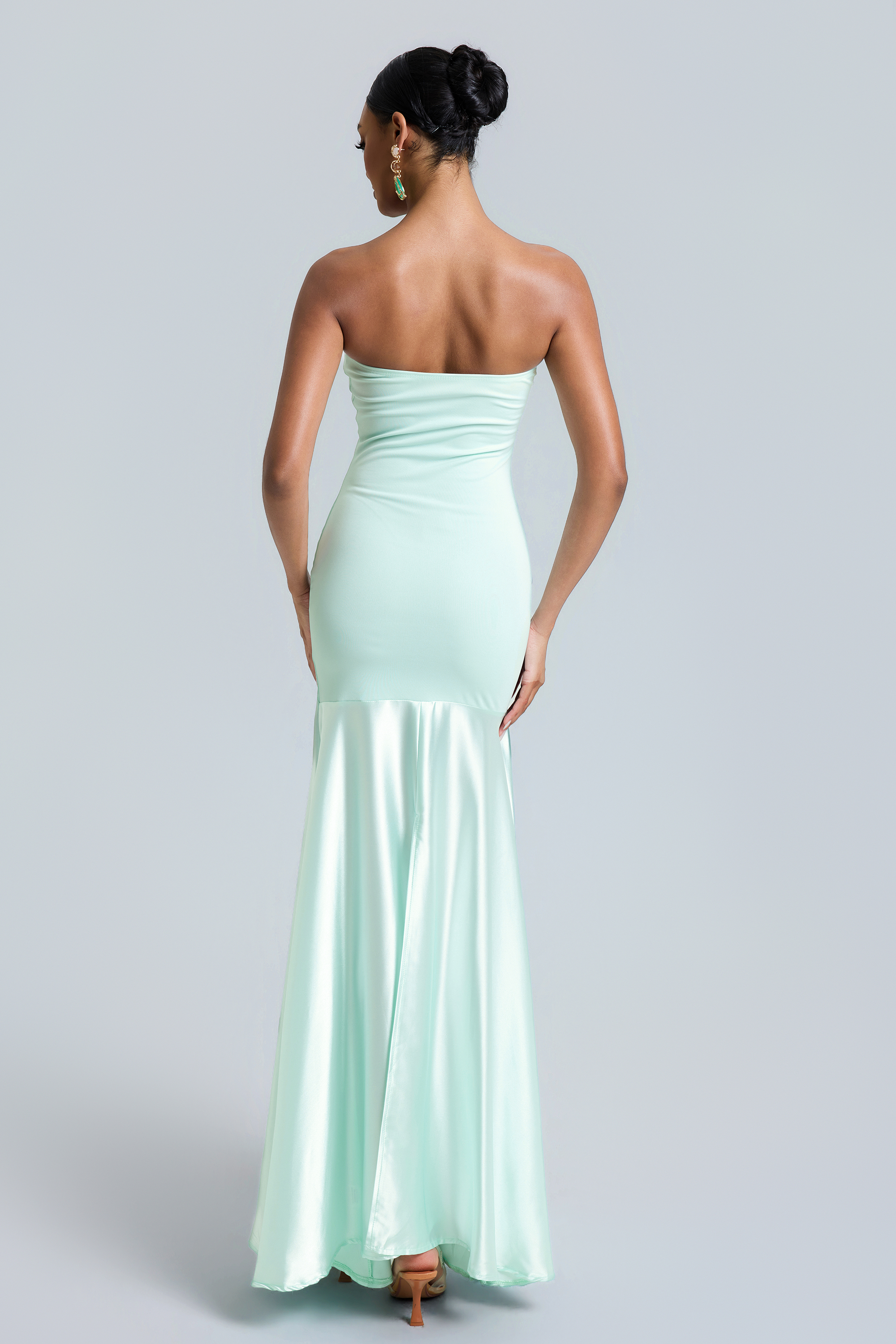 Off Shoulder Jersey Splicing Satin Maxi Dress