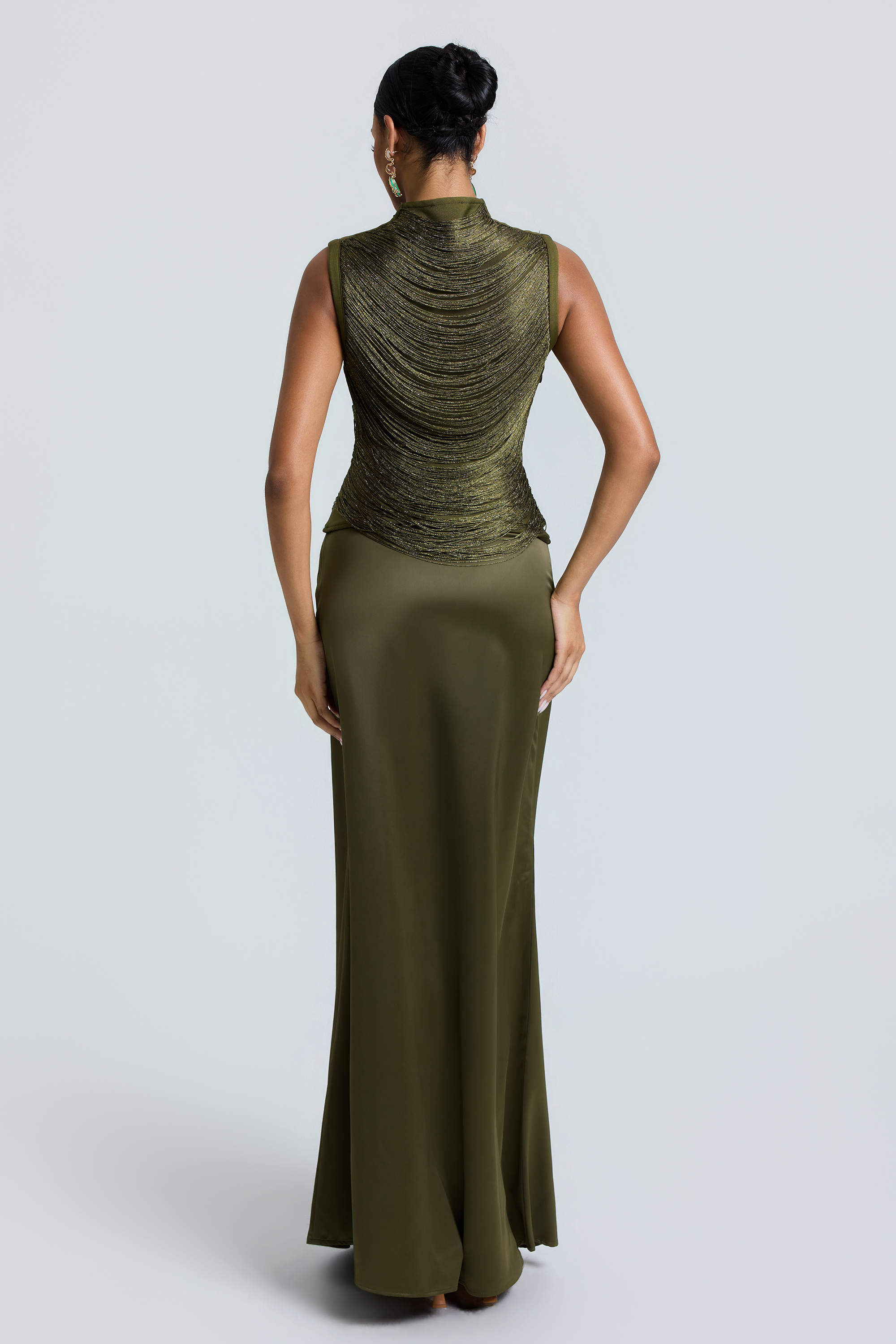 Tassels Sleeveless Top & Satin Low Waist Maxi Skirt Set