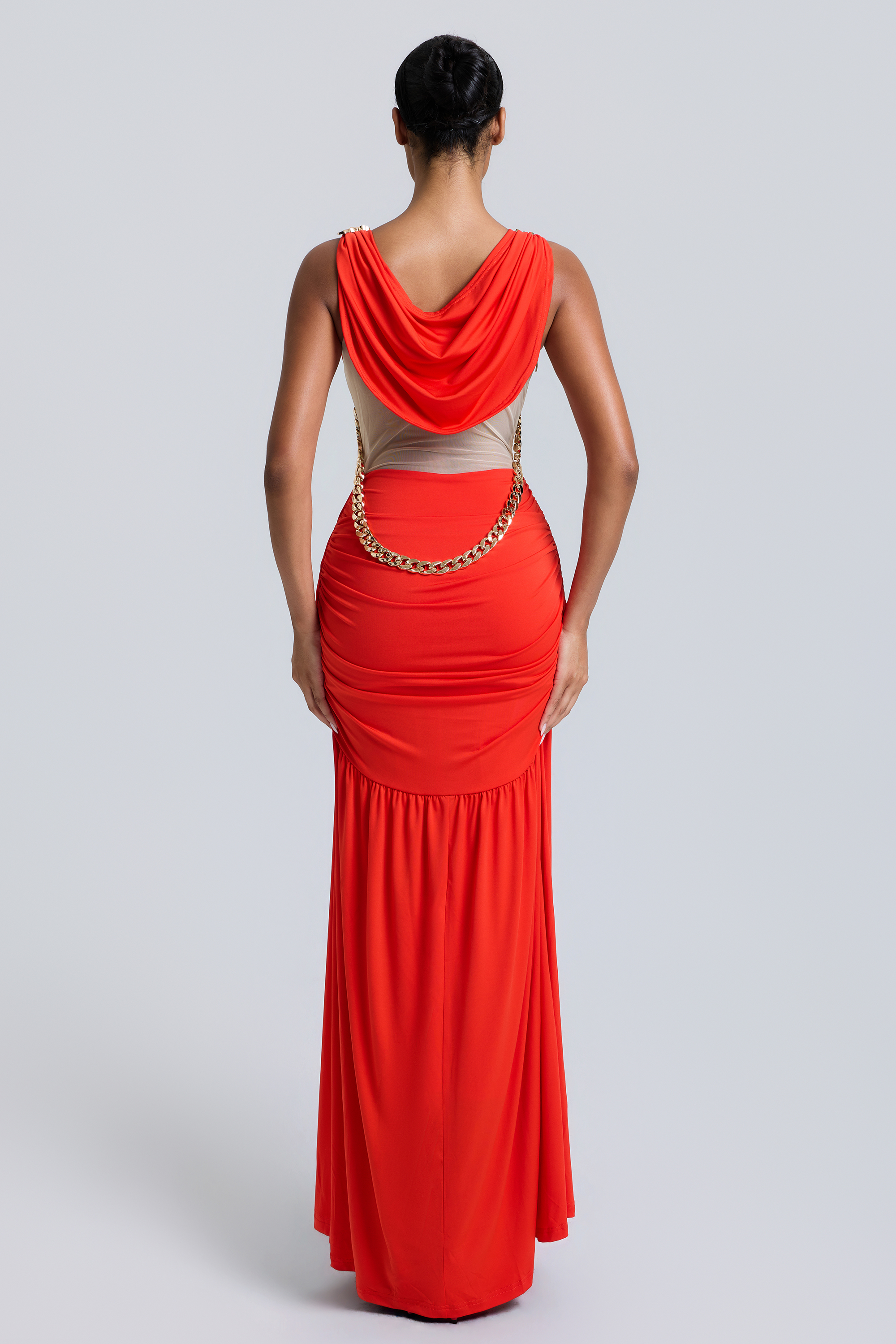 Solid See-Through Metal Decorations Maxi Dress