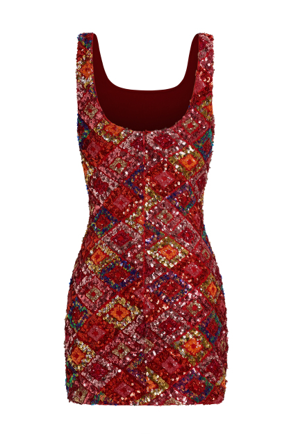 Sequin Plaid Slit Bodycon Mini Dress