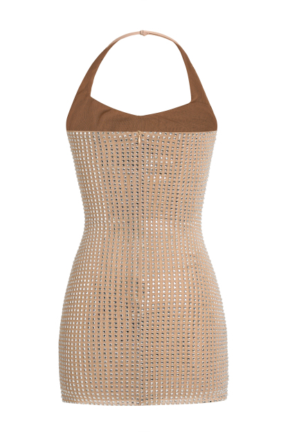 Mesh Full Rhinestone Halter Bodycon Mini Dress