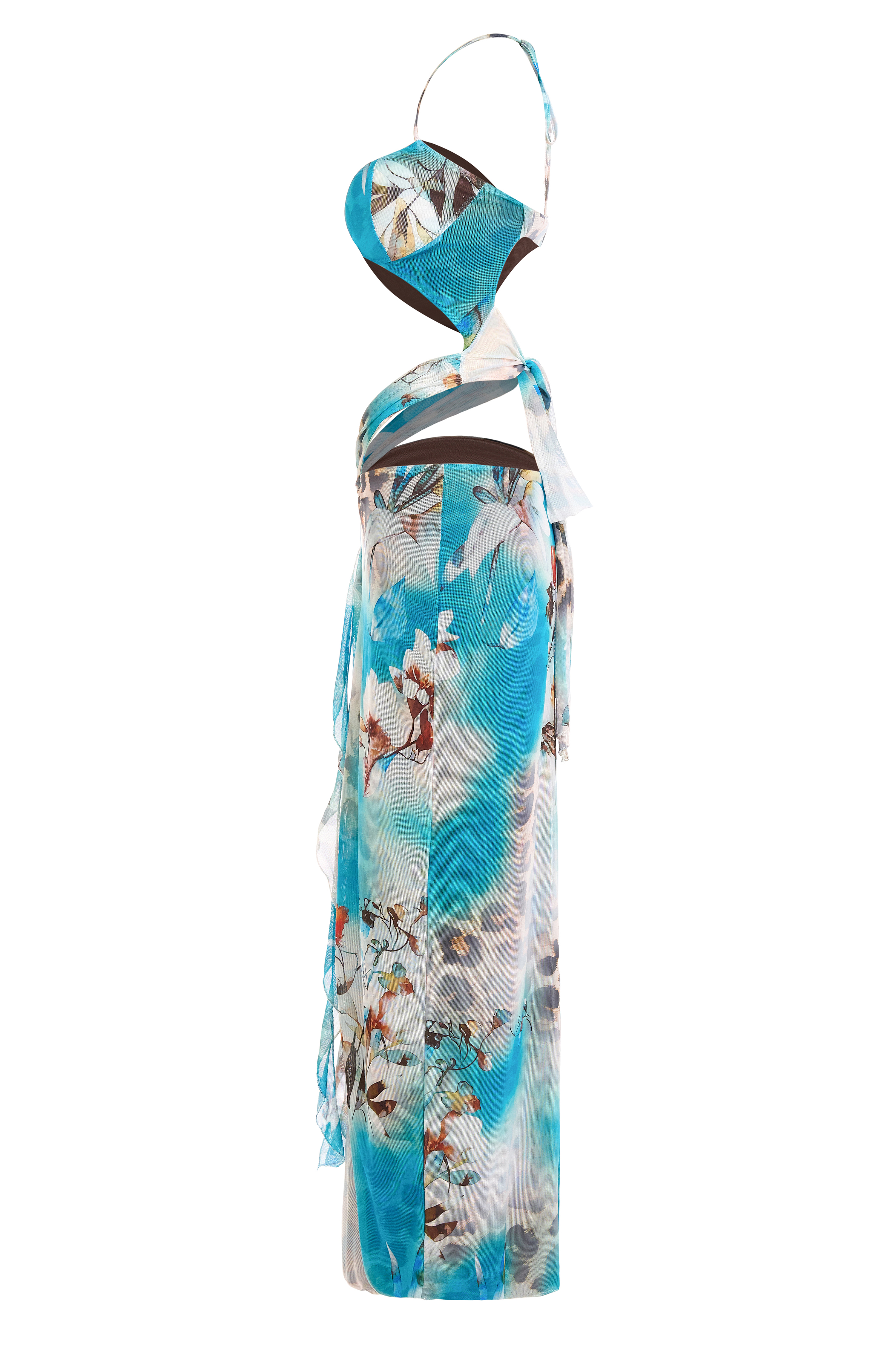 Animal Print Cut-Out Halter Neck Maxi Dress