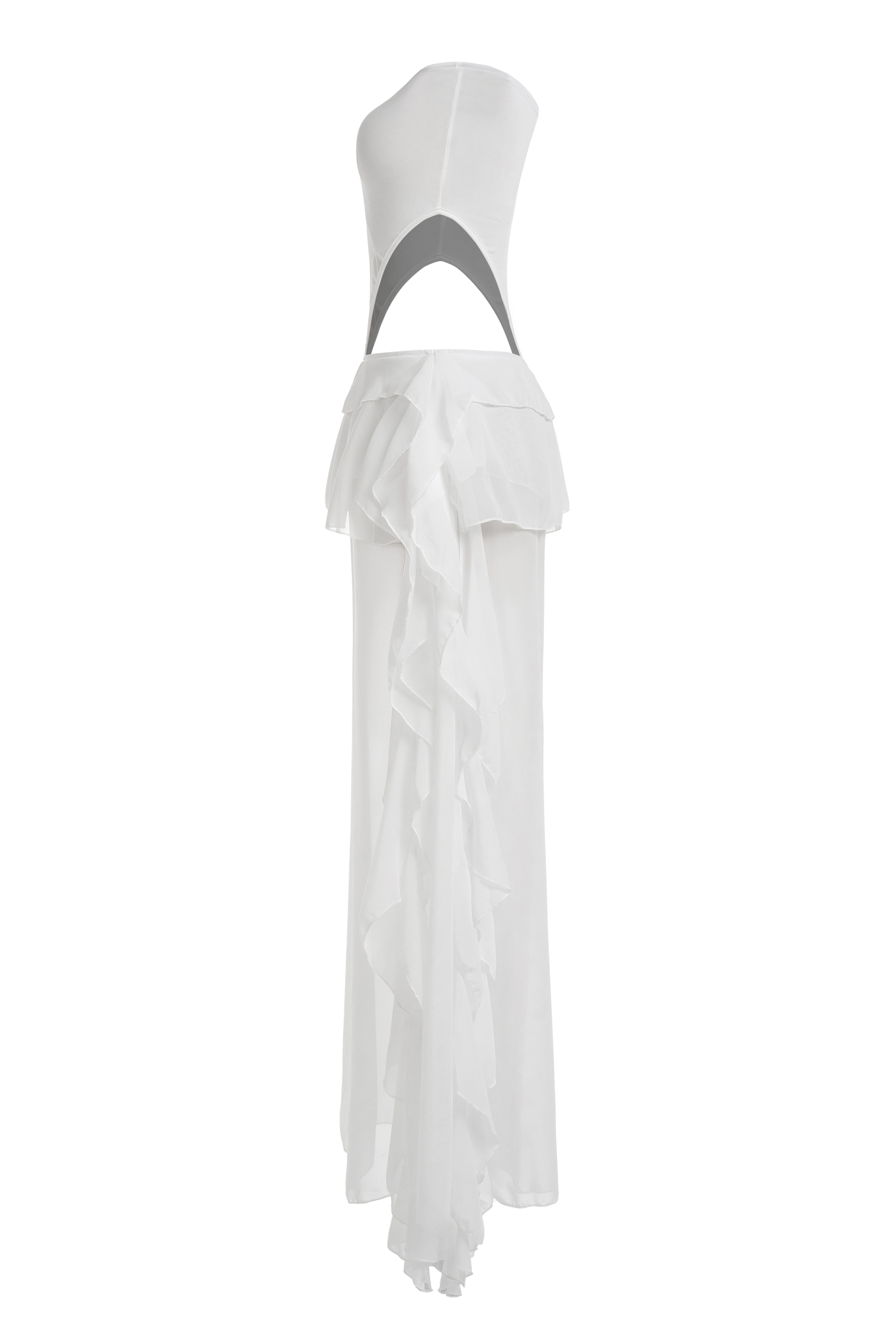 Off Shoulder Cut-Out Frill Maxi Dress