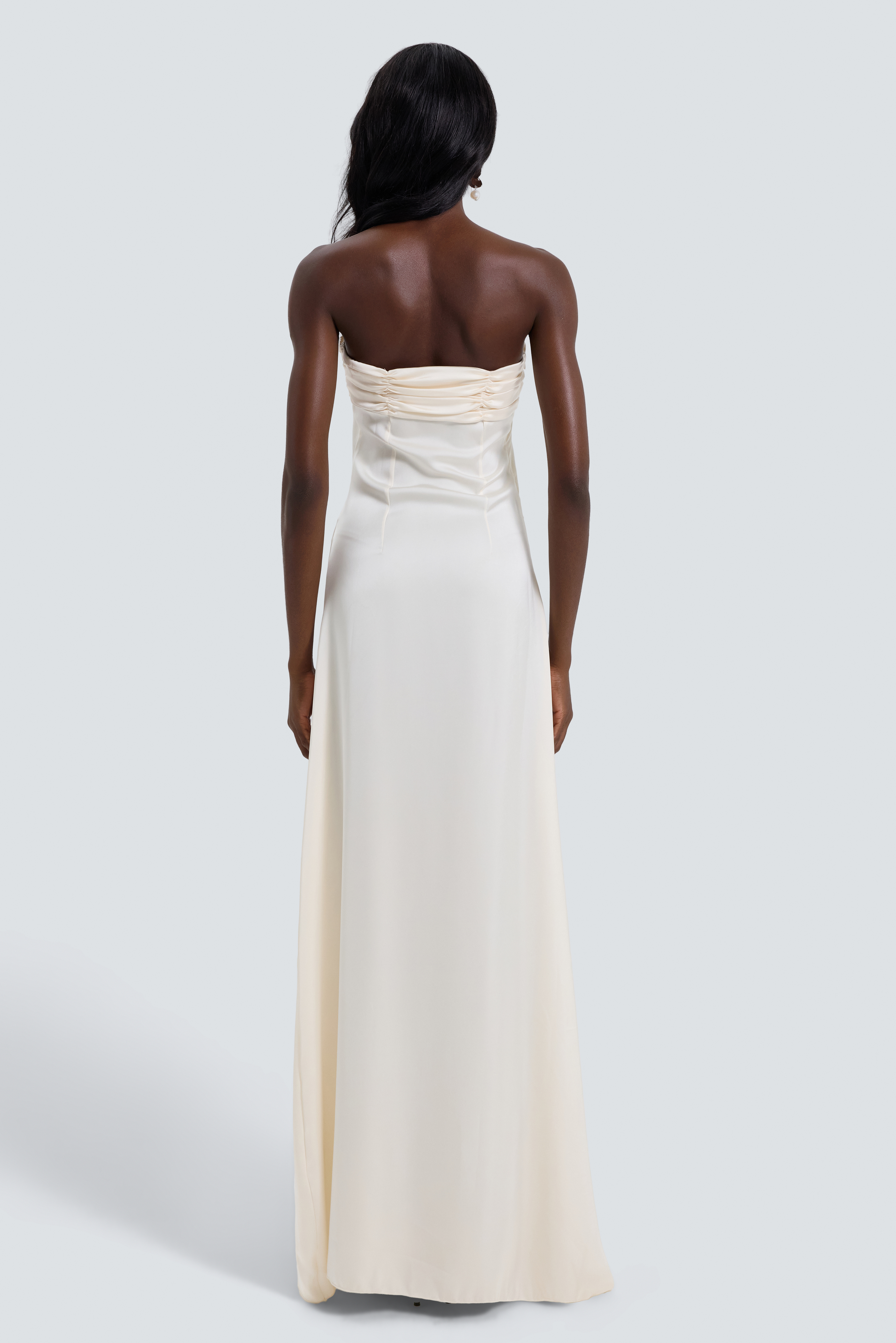 Satin Pleated Ruffle Off Shoulder Maxi Dress