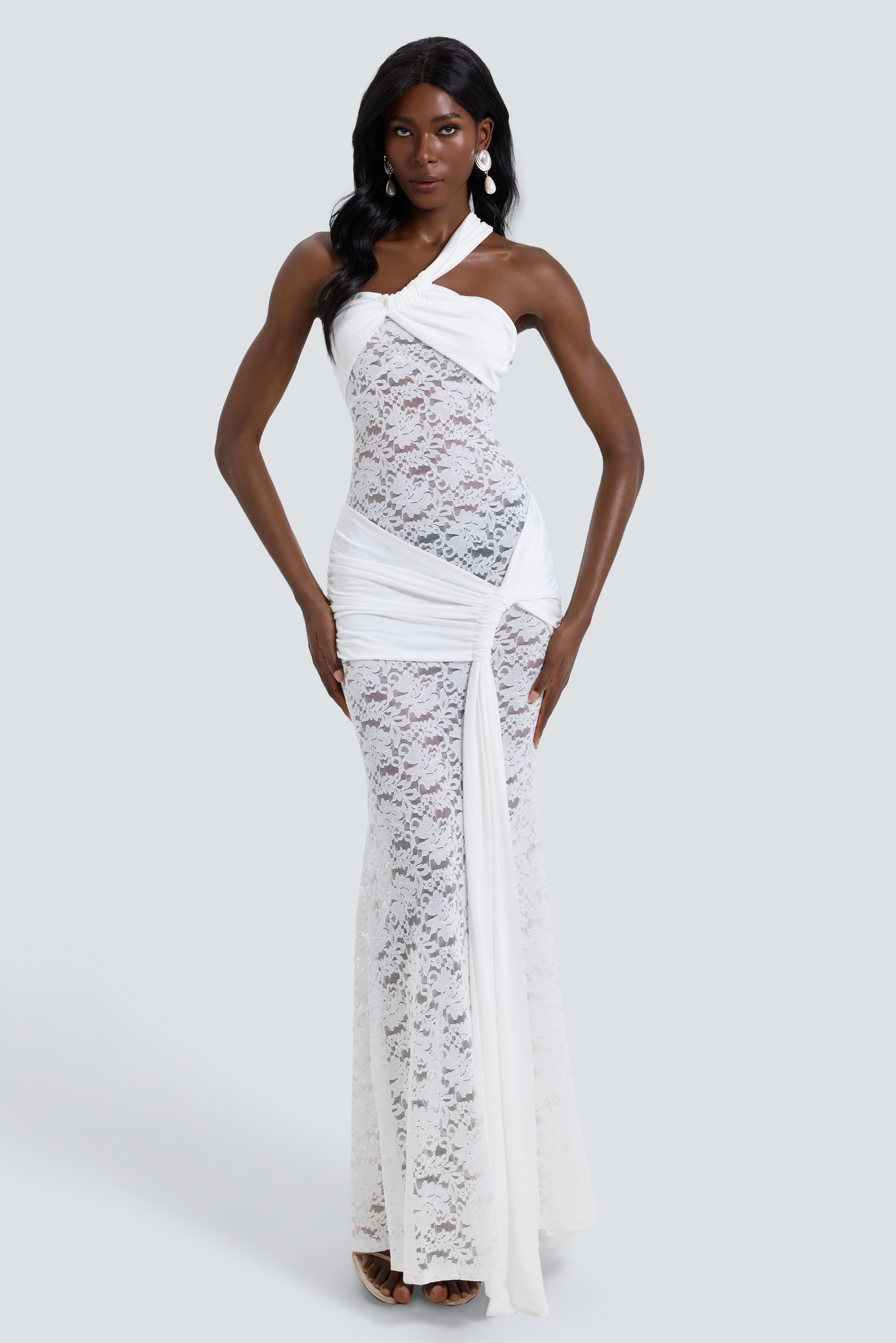 Lace Splicing Jersey See-Through Maxi Dress